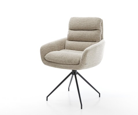 Esszimmerstuhl Abelia-Flex mit Armlehnen Webstoff Soft Beige Kreuzgestell konisch Schwarz