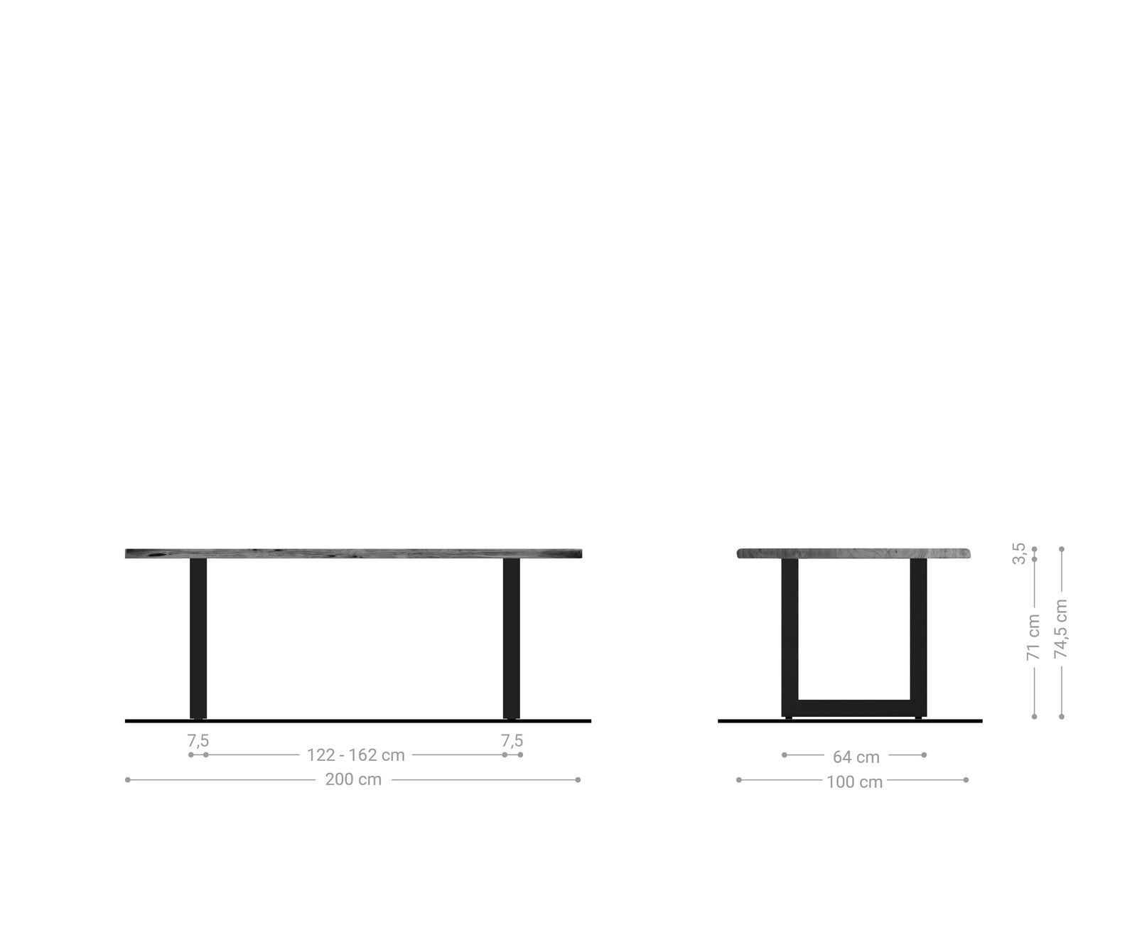 Esstisch Edge 200x100 Akazie Natur Edelstahl Breit Live-Edge 6