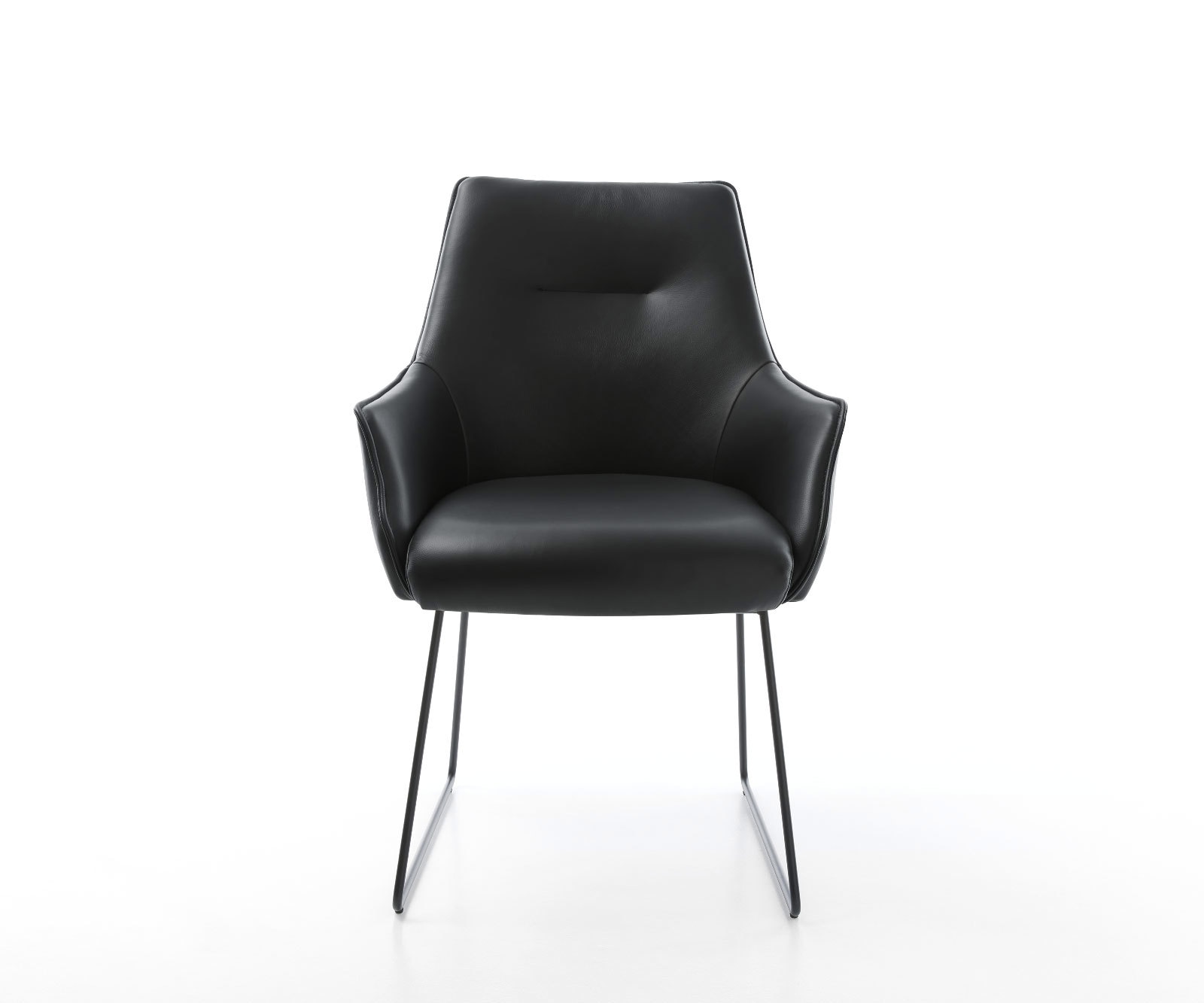 Chaise-de-salle-à-manger Alja-Flex avec accoudoirs cuir de vache noir pied trapèze noir ressorts ensachés 1 Chaise-de-salle-à-manger Alja-Flex avec accoudoirs cuir de vache noir pied trapèze noir ressorts ensachés 1