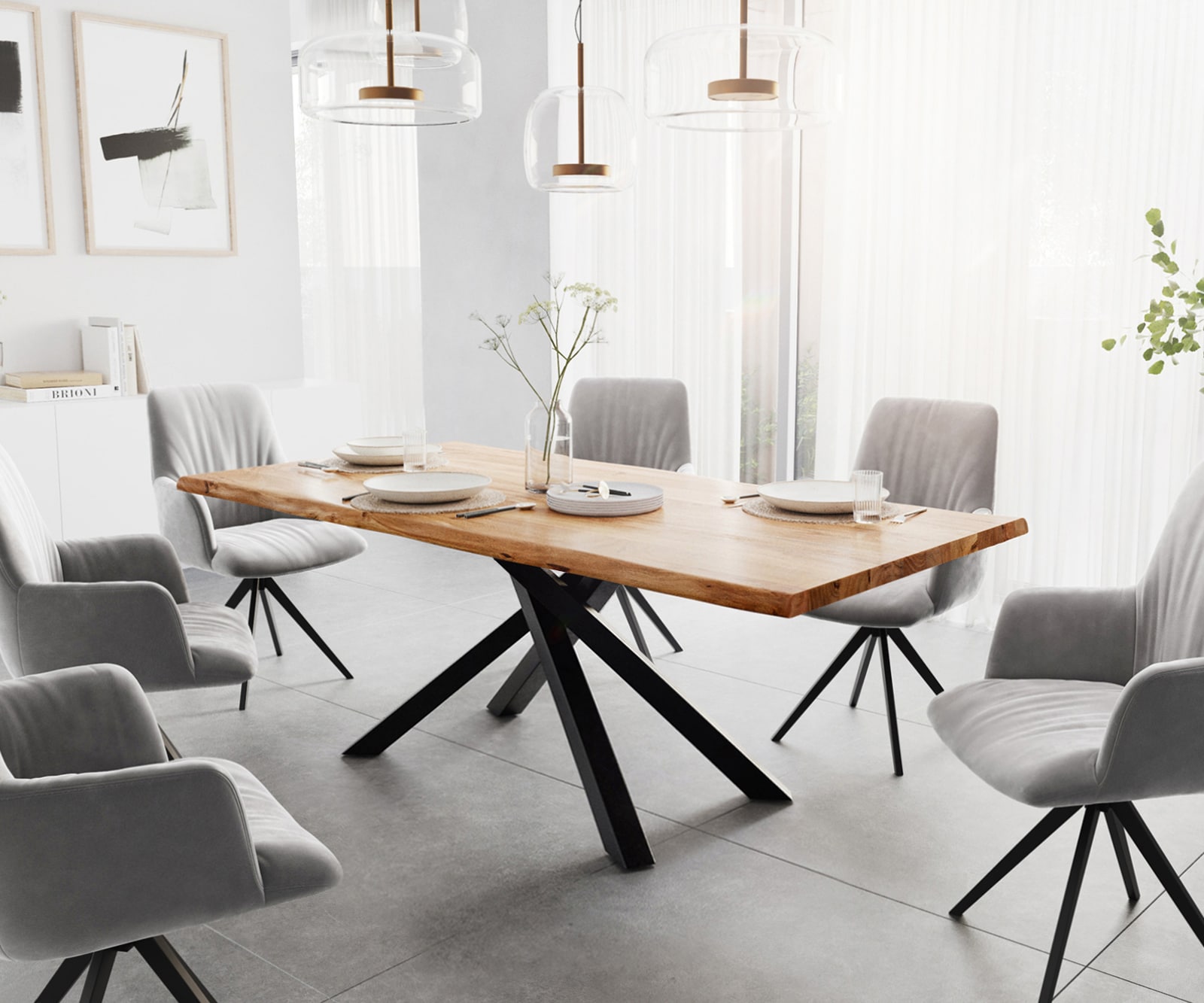 Esstisch Edge 200x100 Akazie Natur Kreuzgestell Rechteck Schwarz Live-Edge Esstisch Edge 200x100 Akazie Natur Kreuzgestell Rechteck Schwarz Live-Edge