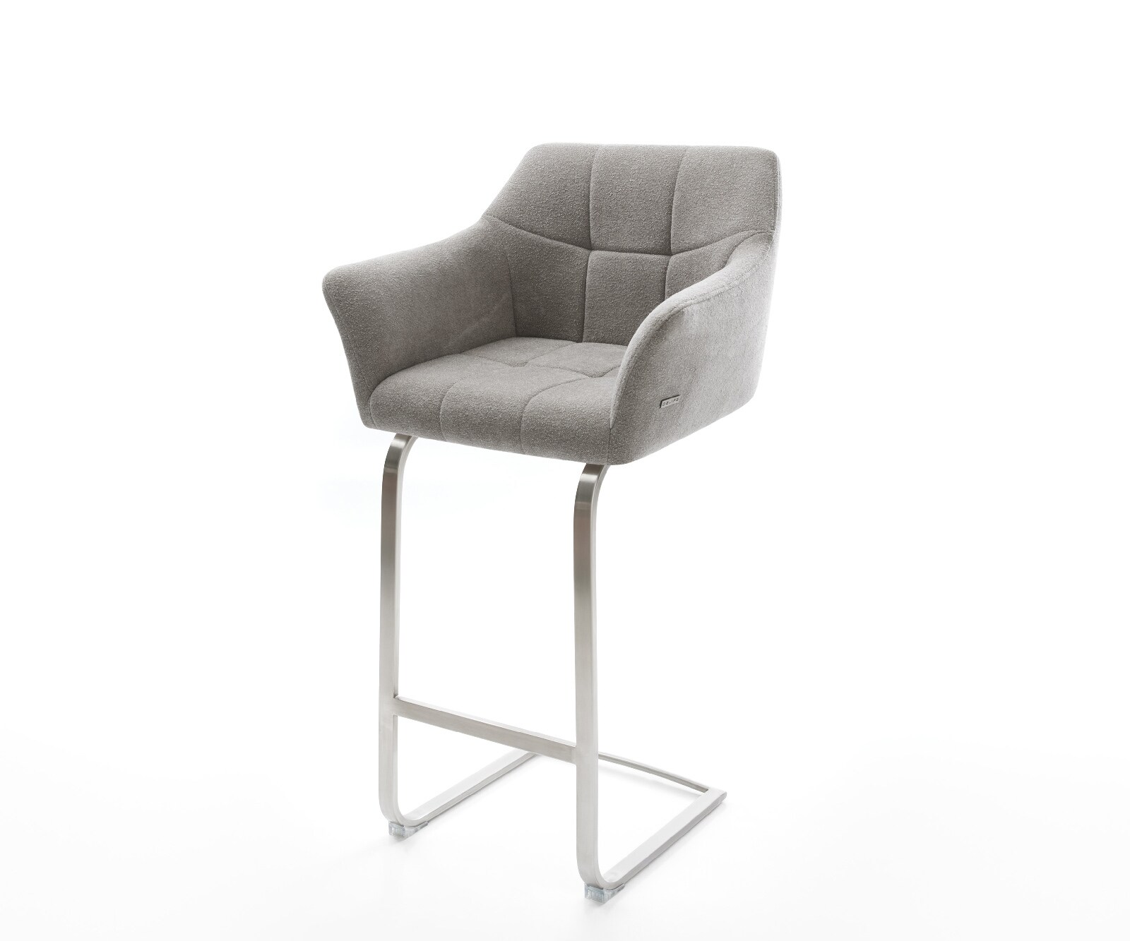 Chaise-de-bar Yulo-Flex Tissu structuré doux Gris Pied cantilever acier inoxydable Argent