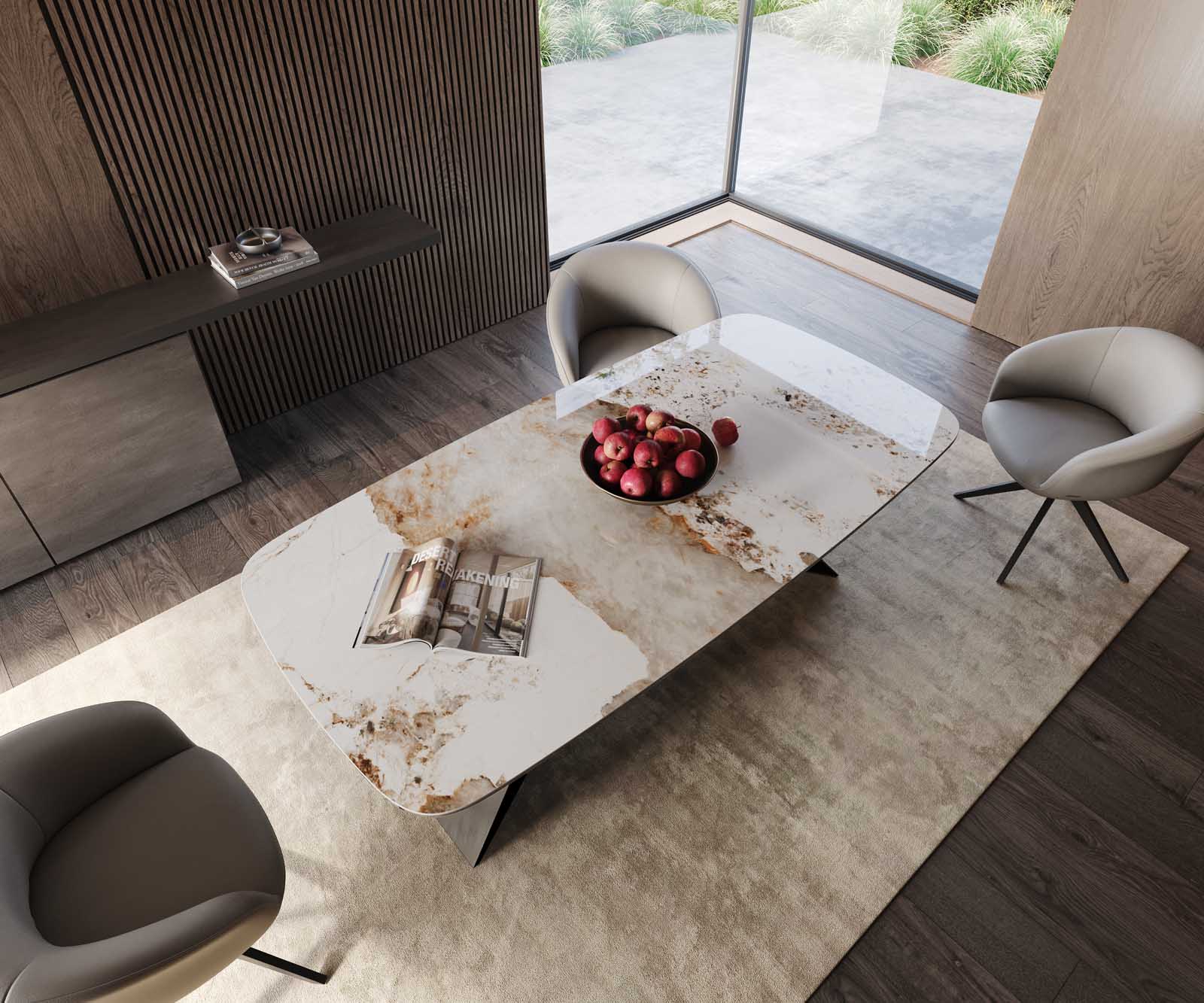 Esstisch Edge Boot 200x100 Keramik Minas Melange Weiß-Beige V-Gestell Flachstahl Schwarz 4 Esstisch Edge Boot 200x100 Keramik Minas Melange Weiß-Beige V-Gestell Flachstahl Schwarz 4