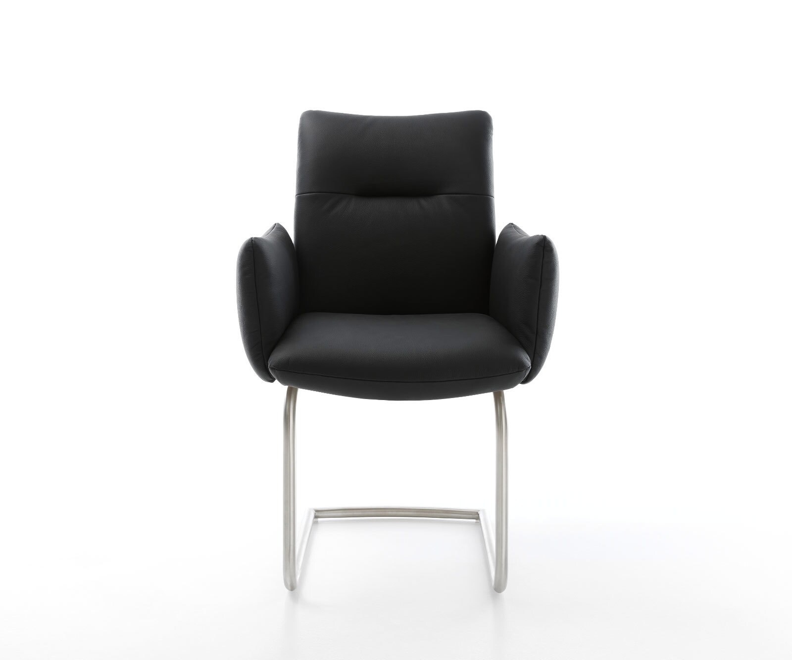 Cantilever Jova-Flex avec accoudoirs cuir de vache noir pied cantilever rond acier inoxydable brossé ressorts ensachés 2