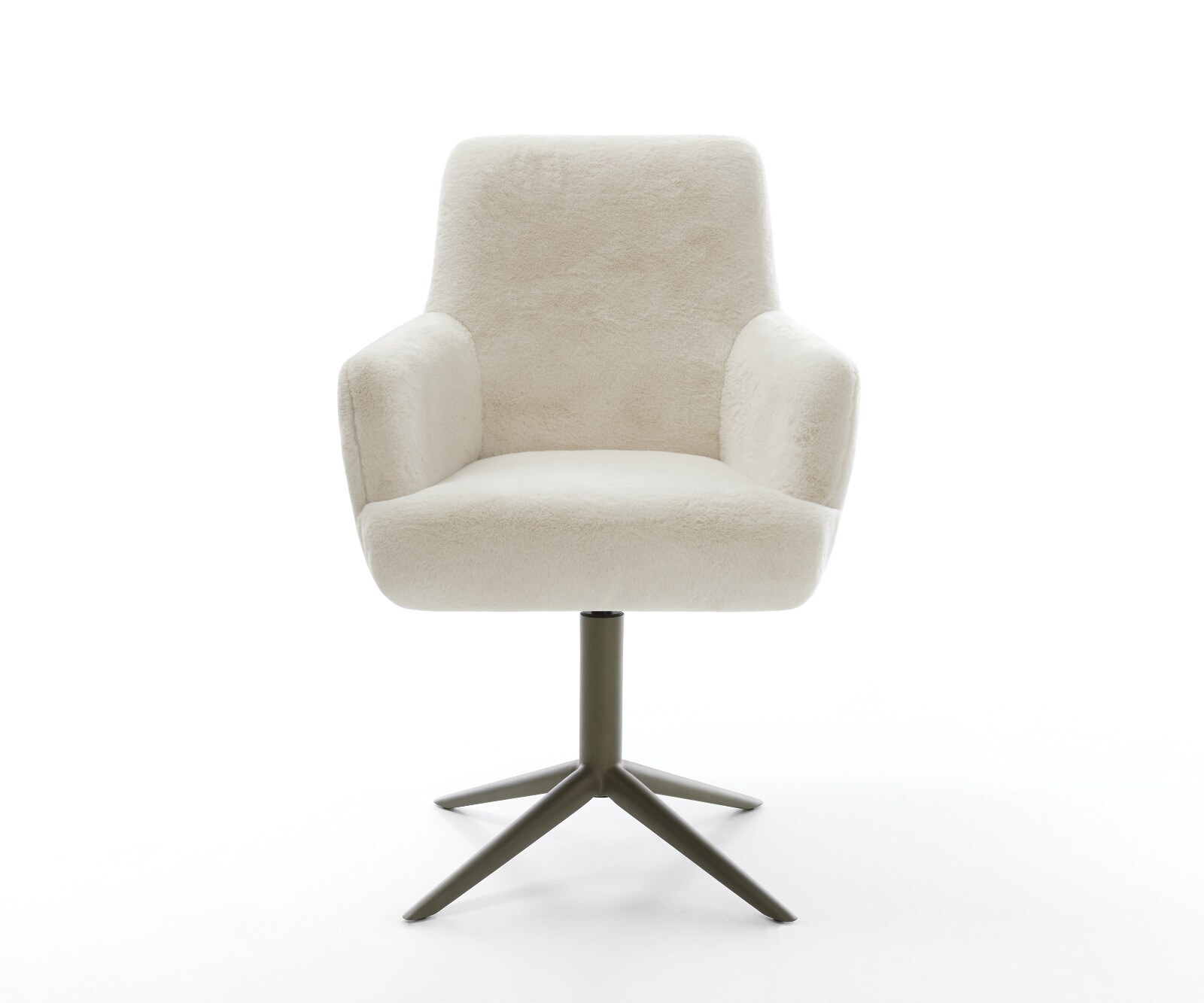 Chaise-pivotante Heira-Flex avec accoudoirs peluche crème-blanc pied de chaise 4 branches aspect titane pivotement sur 360° fonction bascule resorts ensachés 2