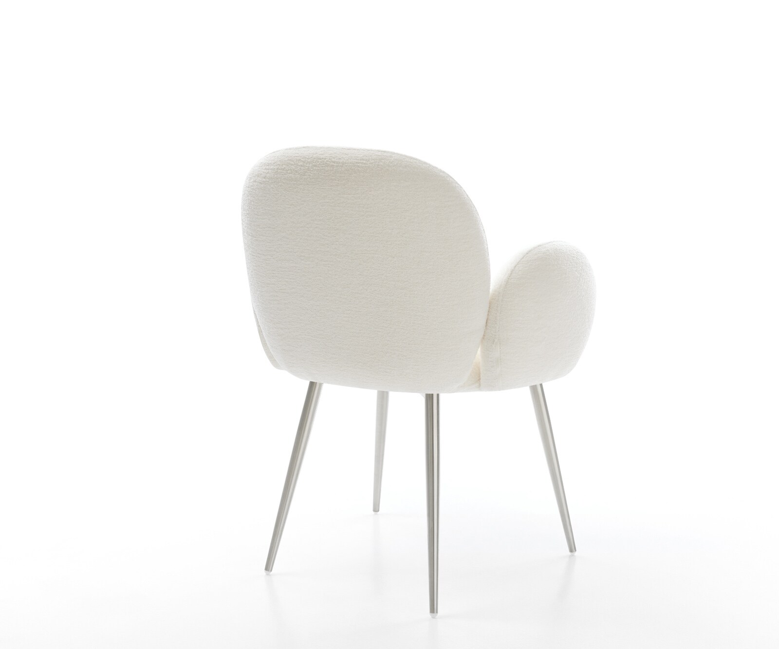 Esszimmerstuhl Nube-Flex mit Armlehnen Bouclé Soft Beige 4-Fuß konisch Edelstahl Taschenfederkern 5