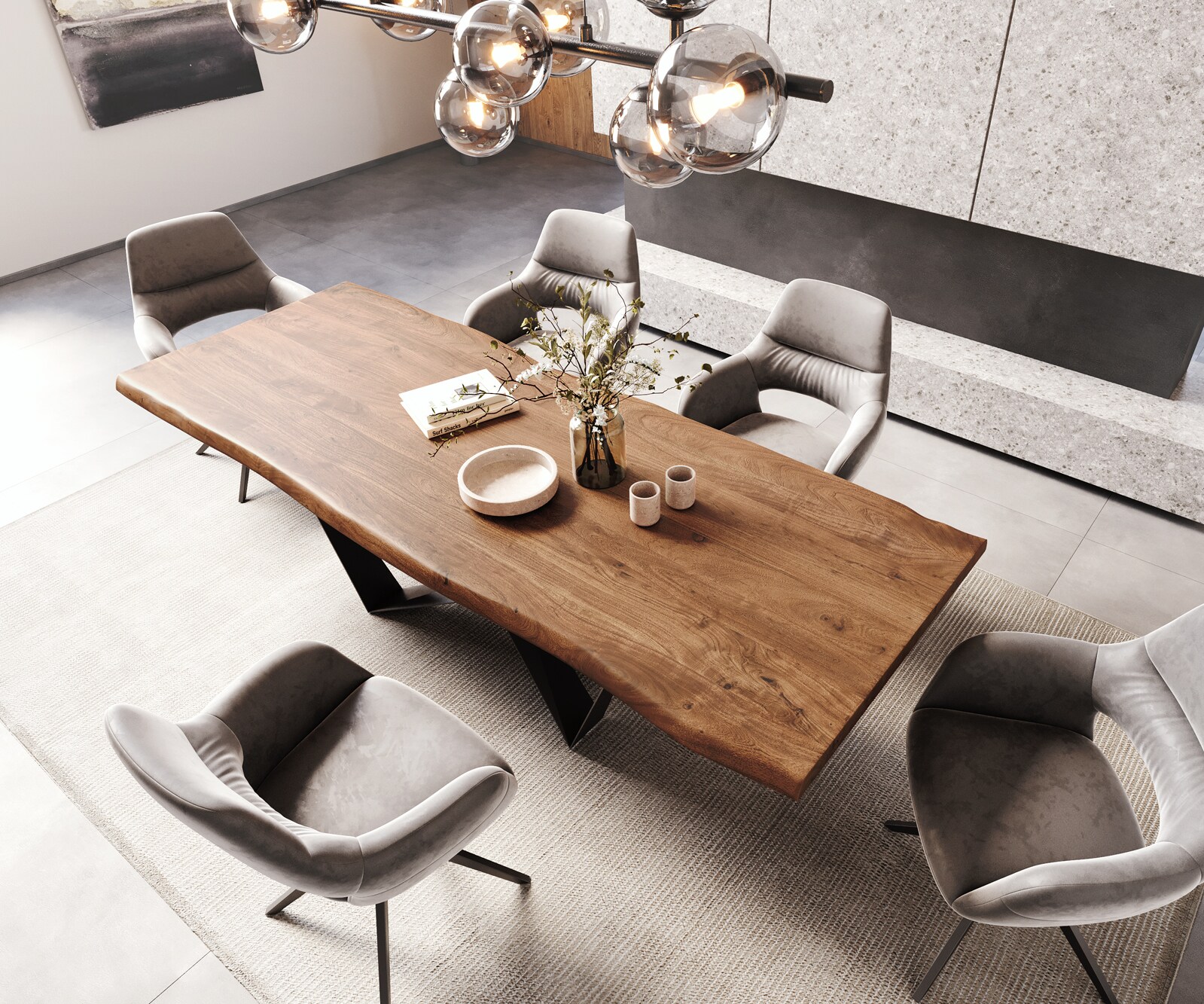 Table à manger Edge 260x100 XL acacia marron Spider acier plat noir Live-Edge 4
