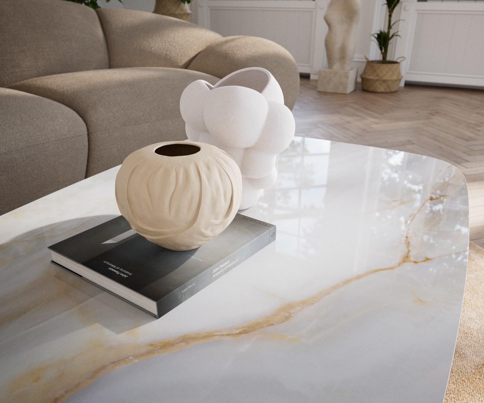 Couchtisch Edge Boot 140x80 cm Keramik Onyx Pearl Conis Metall Effektfinish Titan 5