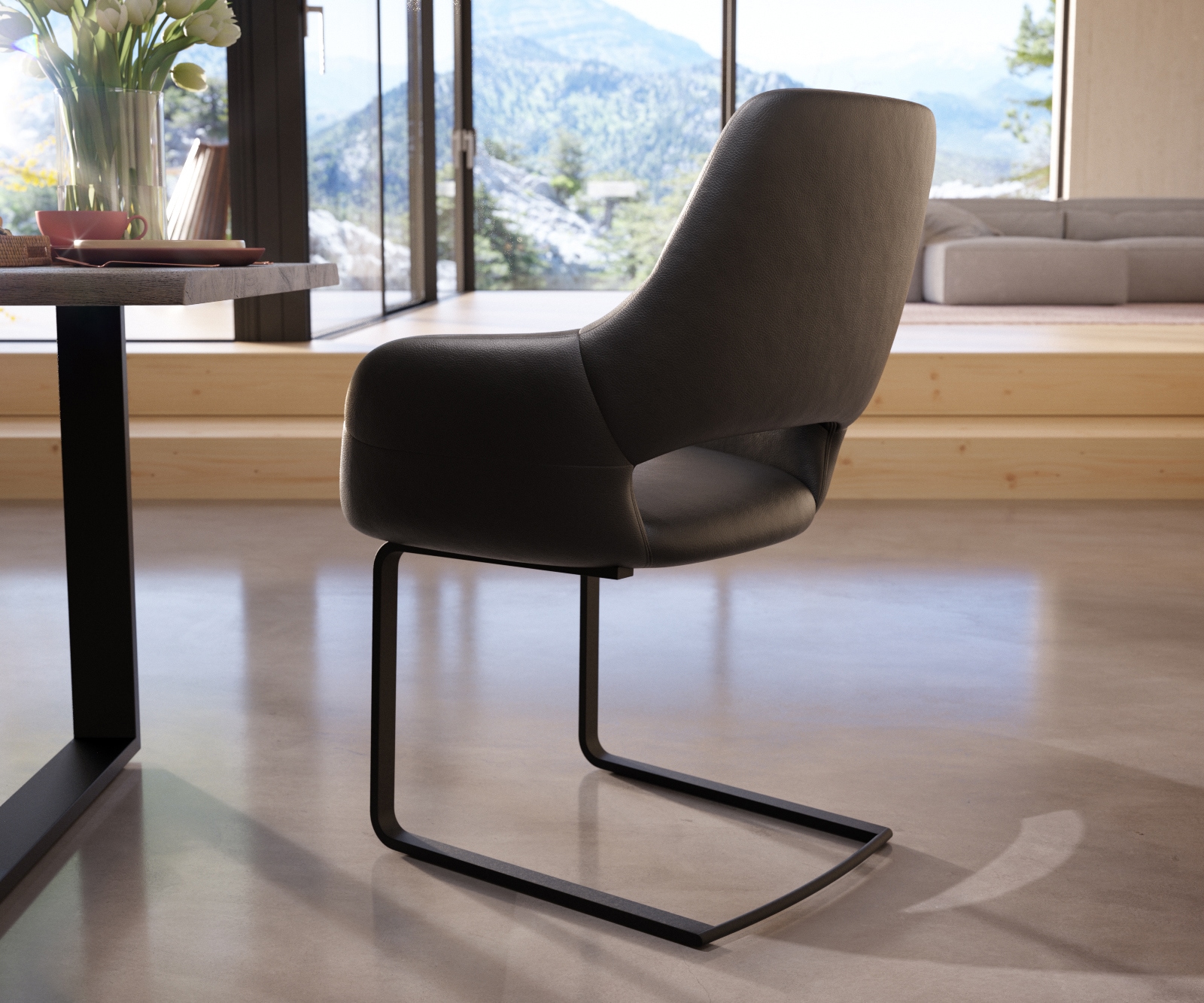 Freischwinger Yago-Flex mit Armlehnen Echt-Leder Schwarz Freischwinger flach Schwarz Taschenfederkern 4 Freischwinger Yago-Flex mit Armlehnen Echt-Leder Schwarz Freischwinger flach Schwarz Taschenfederkern 4