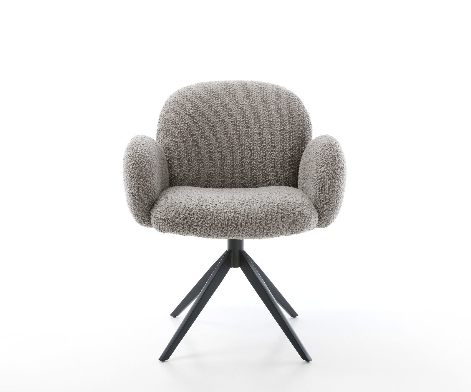 Drehstuhl Nube-Flex mit Armlehnen Bouclé Silbergrau Kreuzgestell breit Schwarz 360° drehbar Wippfunktion Taschenfederkern 1