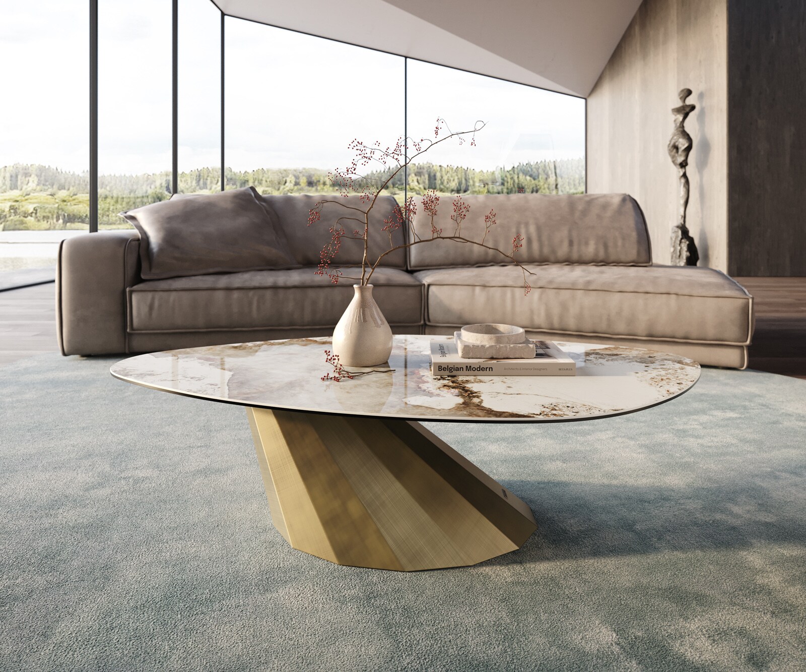 Couchtisch Edge Organisch 140x76 cm Keramik Minas Melange Parabi Metallic Gold 1