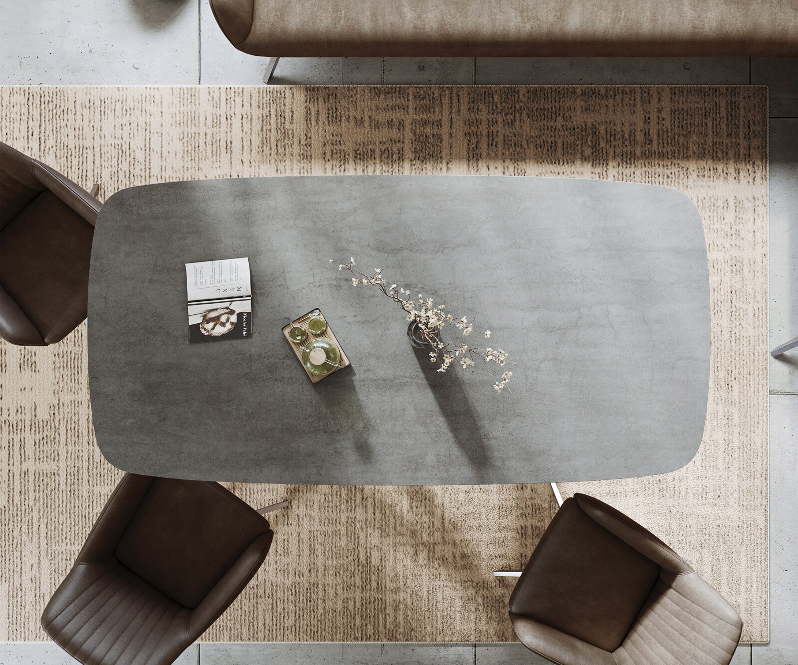 Esstisch Edge Boot 200x100 cm Keramik Boulevard Betonoptik Kreuzgestell Rechteck Edelstahl 5