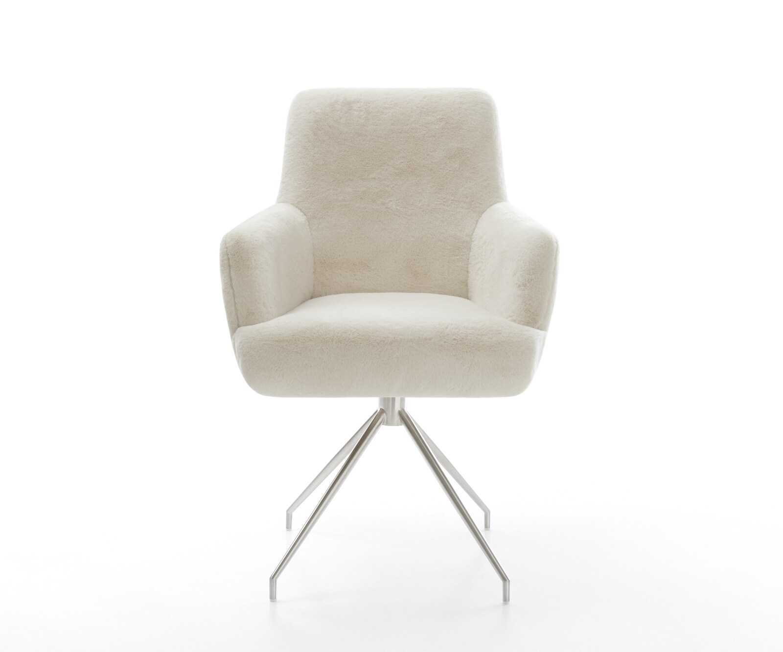 Chaise-de-salle-à-manger Heira-Flex avec accoudoirs peluche crème-blanc pied croisé conique acier inoxydable resorts ensachés 1