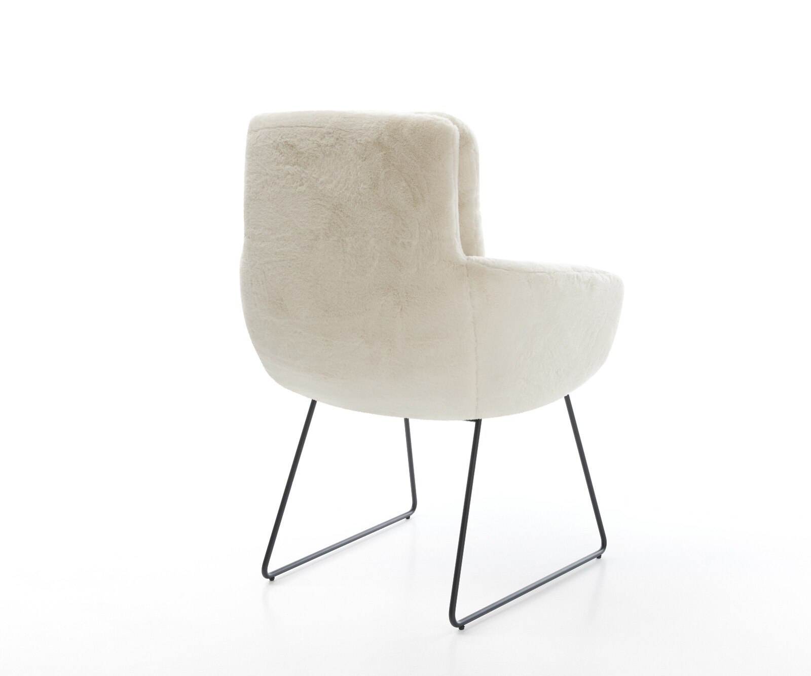 Esszimmerstuhl Abelia-Flex mit Armlehnen Plüsch Creme-Weiß Kufengestell Schwarz 4