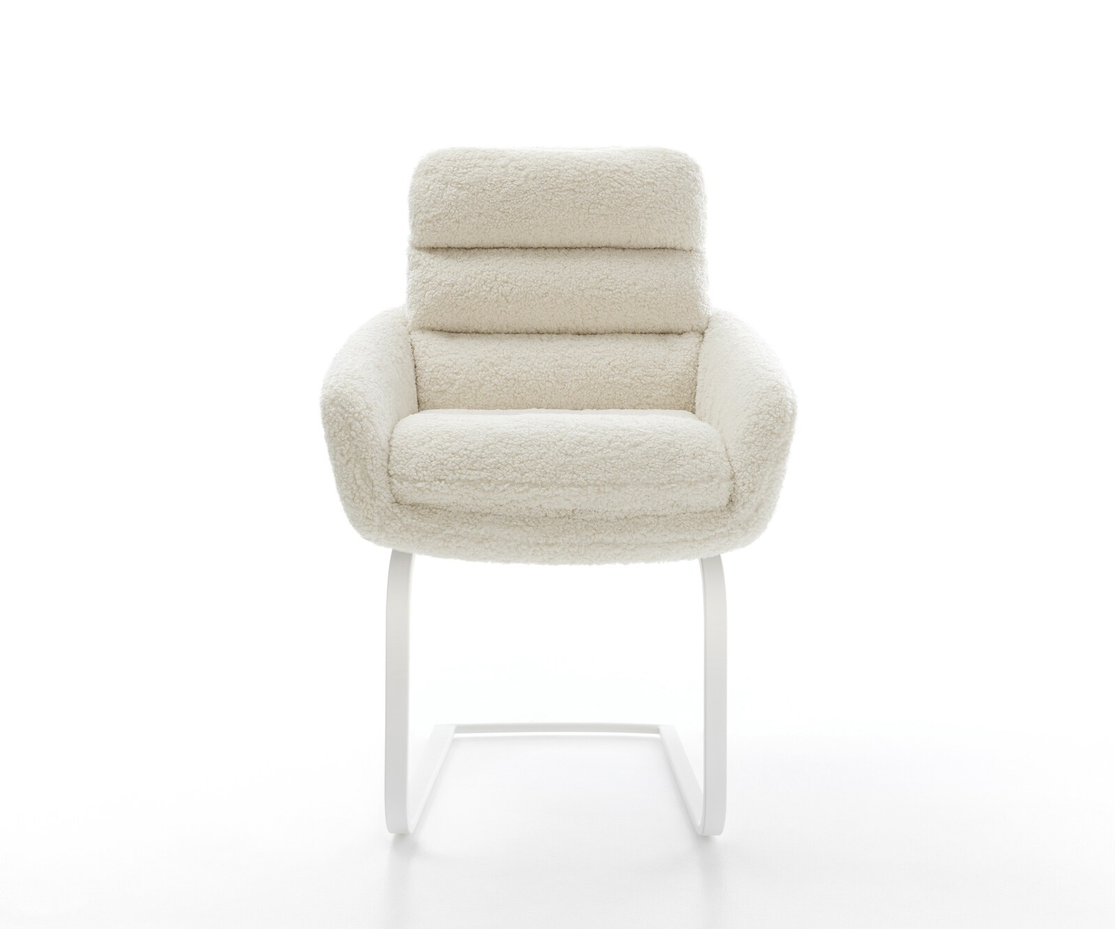 Cantilever Abelia-Flex avec accoudoirs tissu teddy beige pied cantilever plat blanc 1