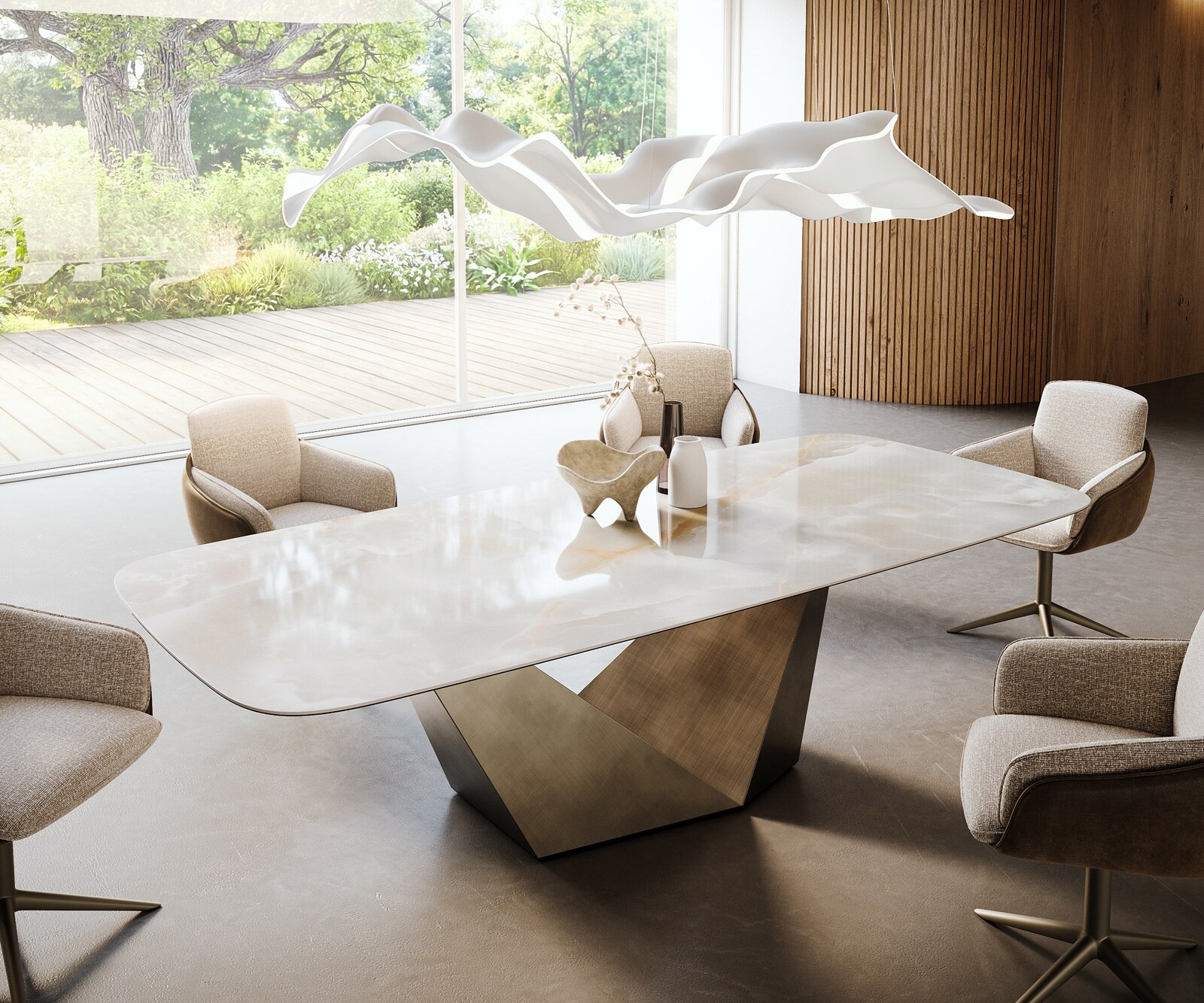 Esstisch Edge Boot 270x120 cm Keramik Iris FMG Onice Grigio Prisma Metallic Gold