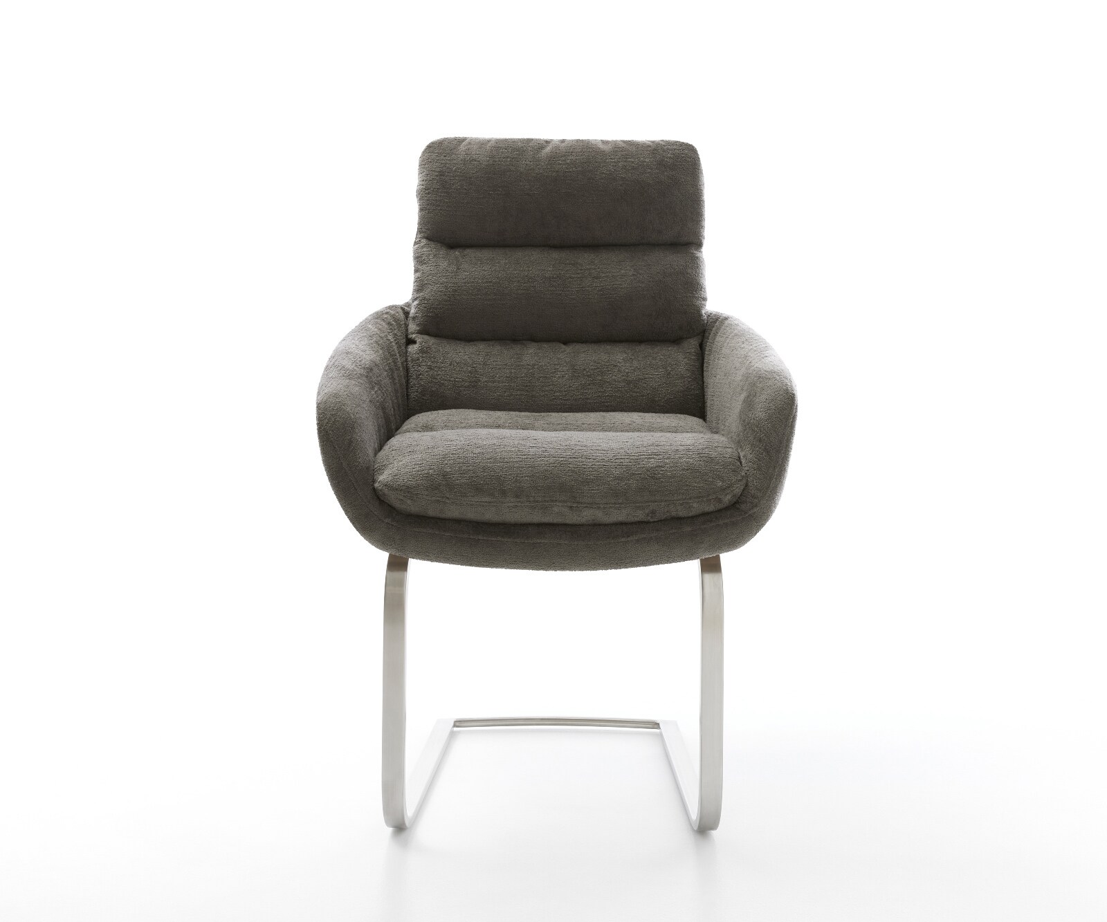 Cantilever Abelia-Flex avec accoudoirs bouclé doux couleur boue pied cantilever plat acier inoxydable 2