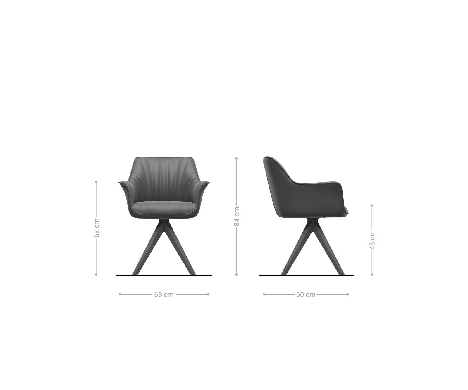 Chaise-pivotante Keila-Flex avec accoudoirs tissu structuré doux gris pied en bois angulaire naturel pivotement sur 180° 6