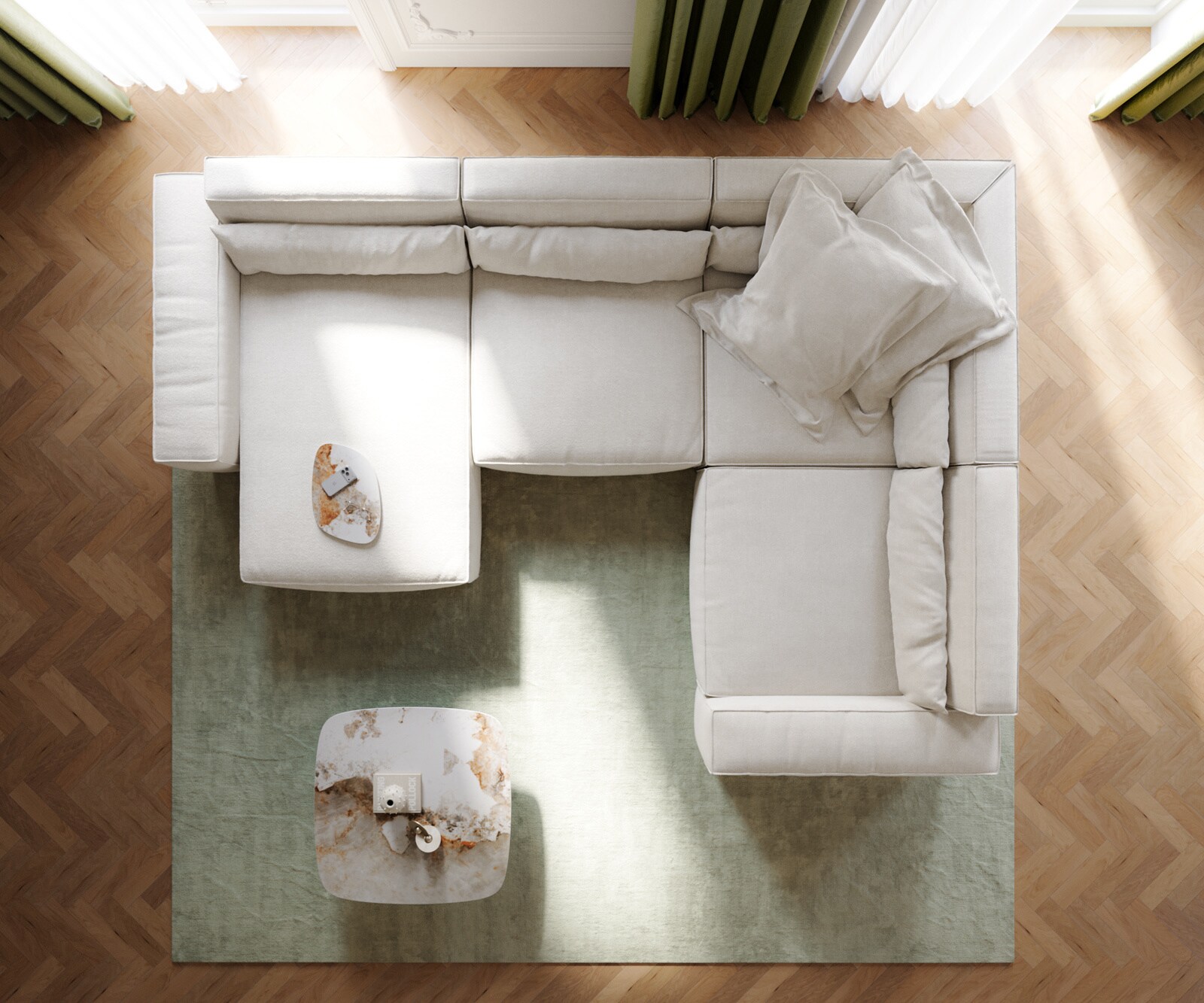 Canapé panoramique Sirpio XL 360x260 cm Tissu texturé doux Beige Méridienne modulable 5