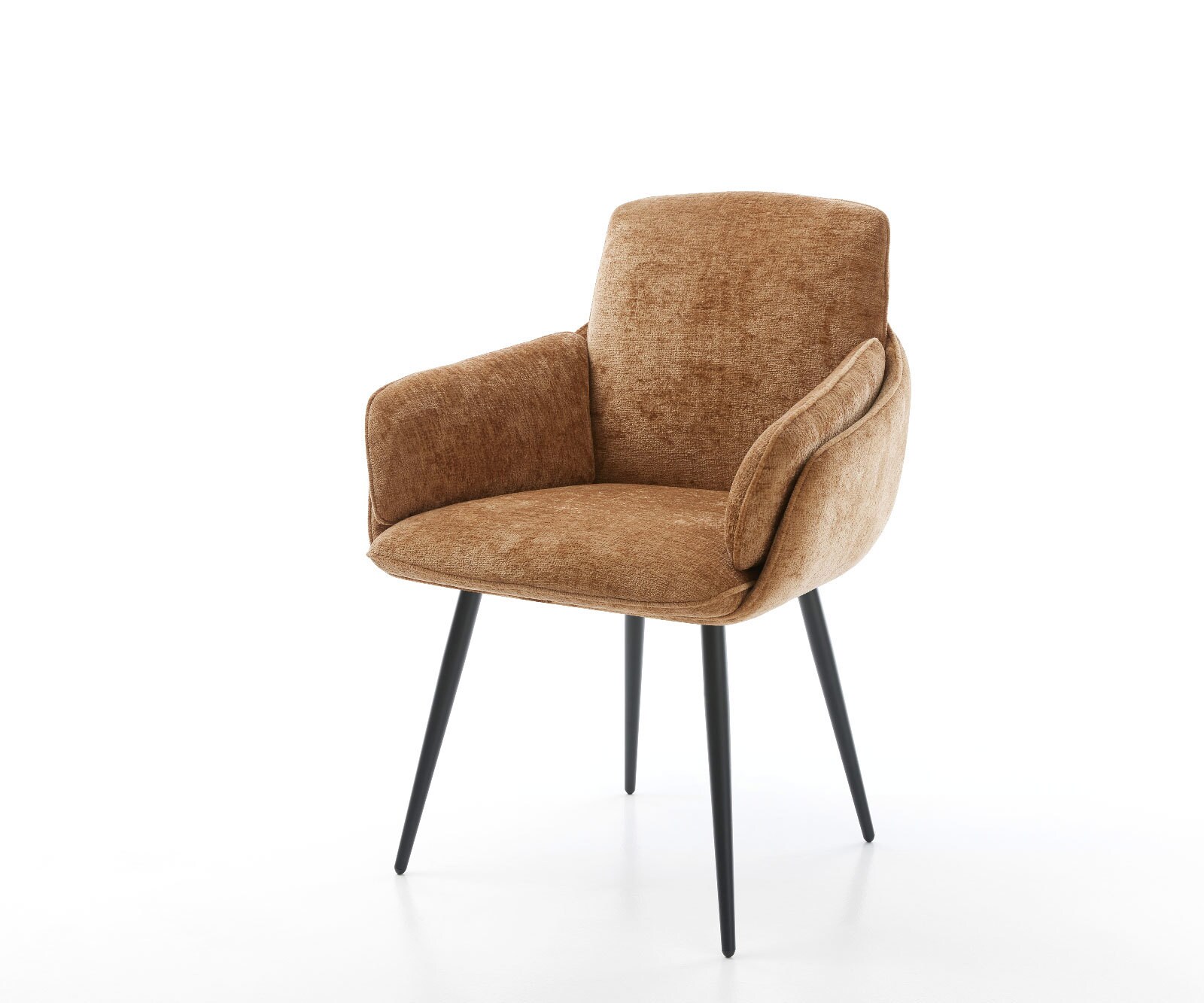 Chaise-de-salle-à-manger Luan-Flex avec accoudoirs tissu mixte couleur boue pied trapèze acier inoxydable