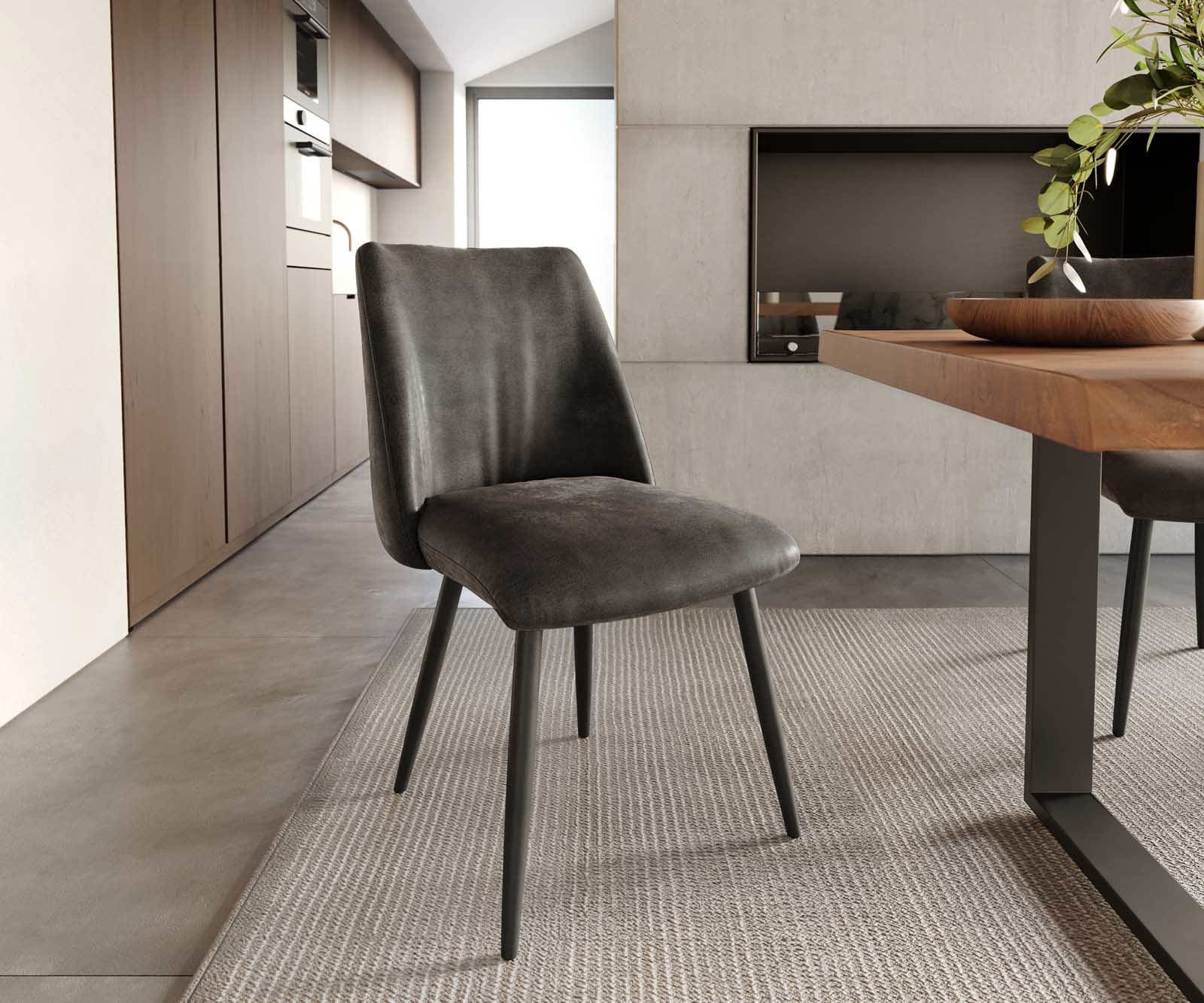 Esszimmerstuhl Elso-Flex Mikrofaser Anthrazit Vintage 4-Fuß konisch Schwarz Taschenfederkern Esszimmerstuhl Elso-Flex Mikrofaser Anthrazit Vintage 4-Fuß konisch Schwarz Taschenfederkern