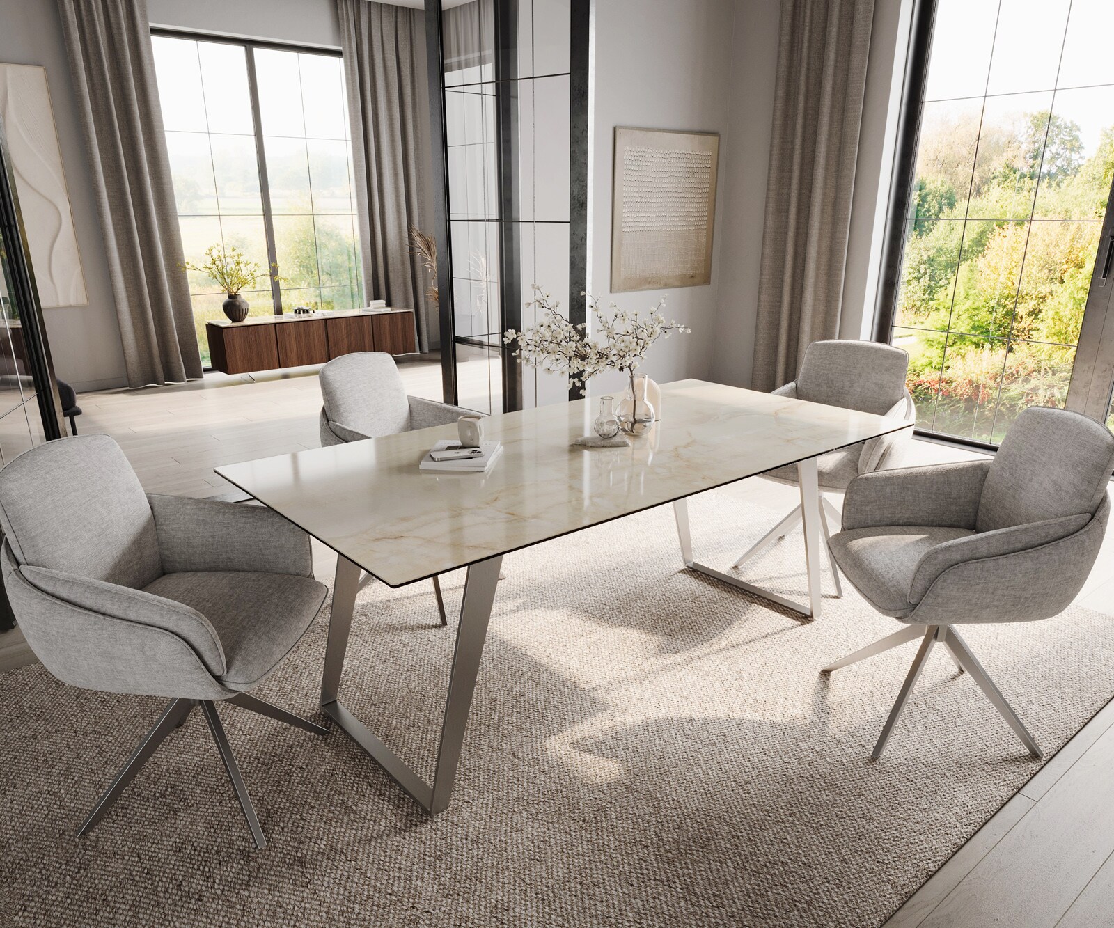 Table à manger Edge 200x100 céramique Laminam® Onice Oro ​acier inoxydable incliné 6