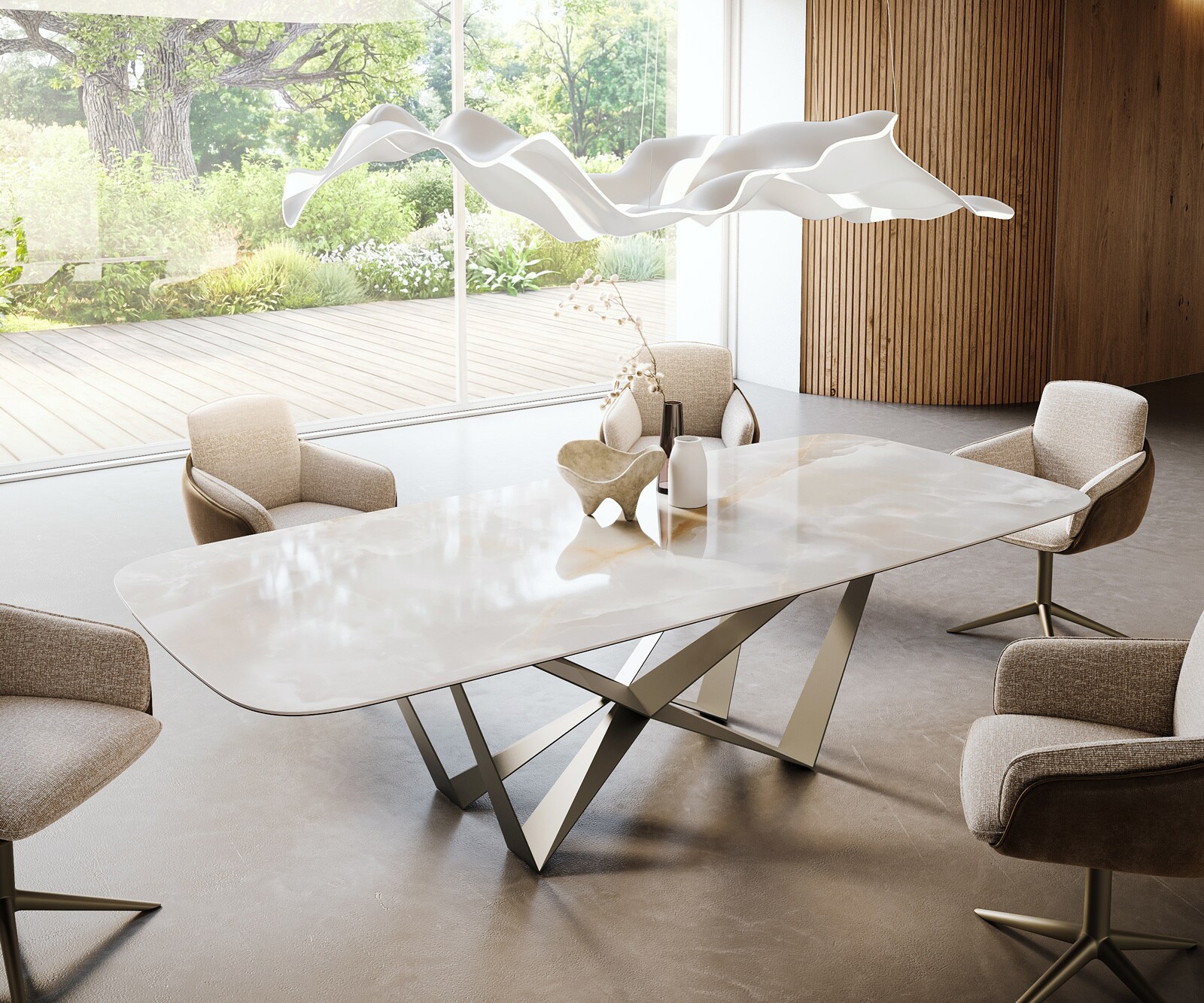 Esstisch Edge Boot 270x120 cm Keramik Iris FMG Onice Grigio Spider Metall Effektfinish Titan