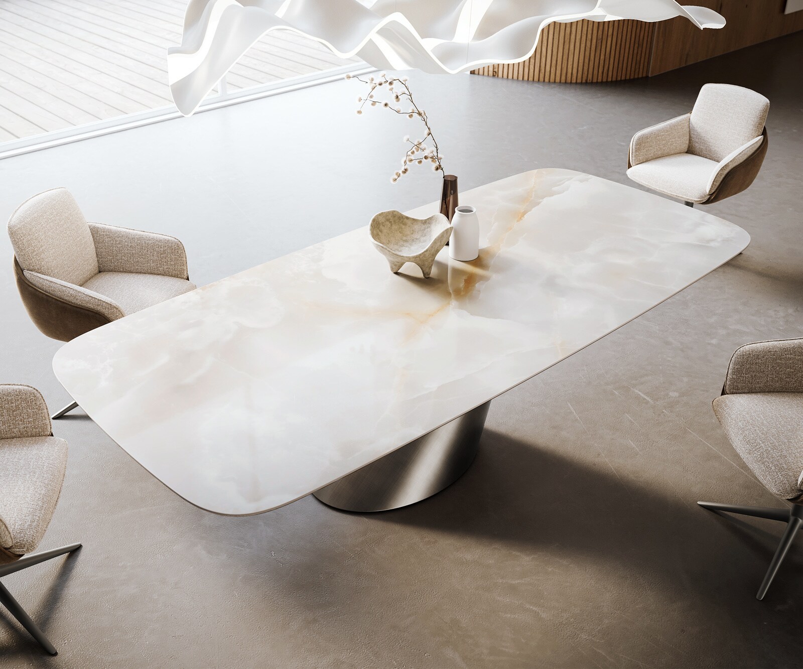 Esstisch Edge Boot 270x120 cm Keramik Iris FMG Onice Grigio Cono Metallic Silber 4