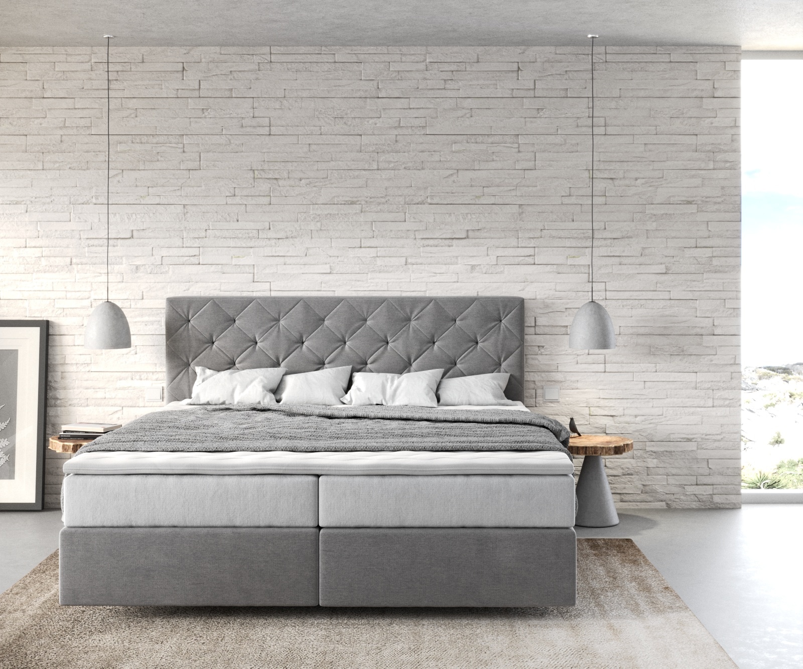 Boxspringbett Dream-Great 180x200 cm Mikrofaser Grau mit TFK Matratze und Visco Topper 1 Boxspringbett Dream-Great 180x200 cm Mikrofaser Grau mit TFK Matratze und Visco Topper 1