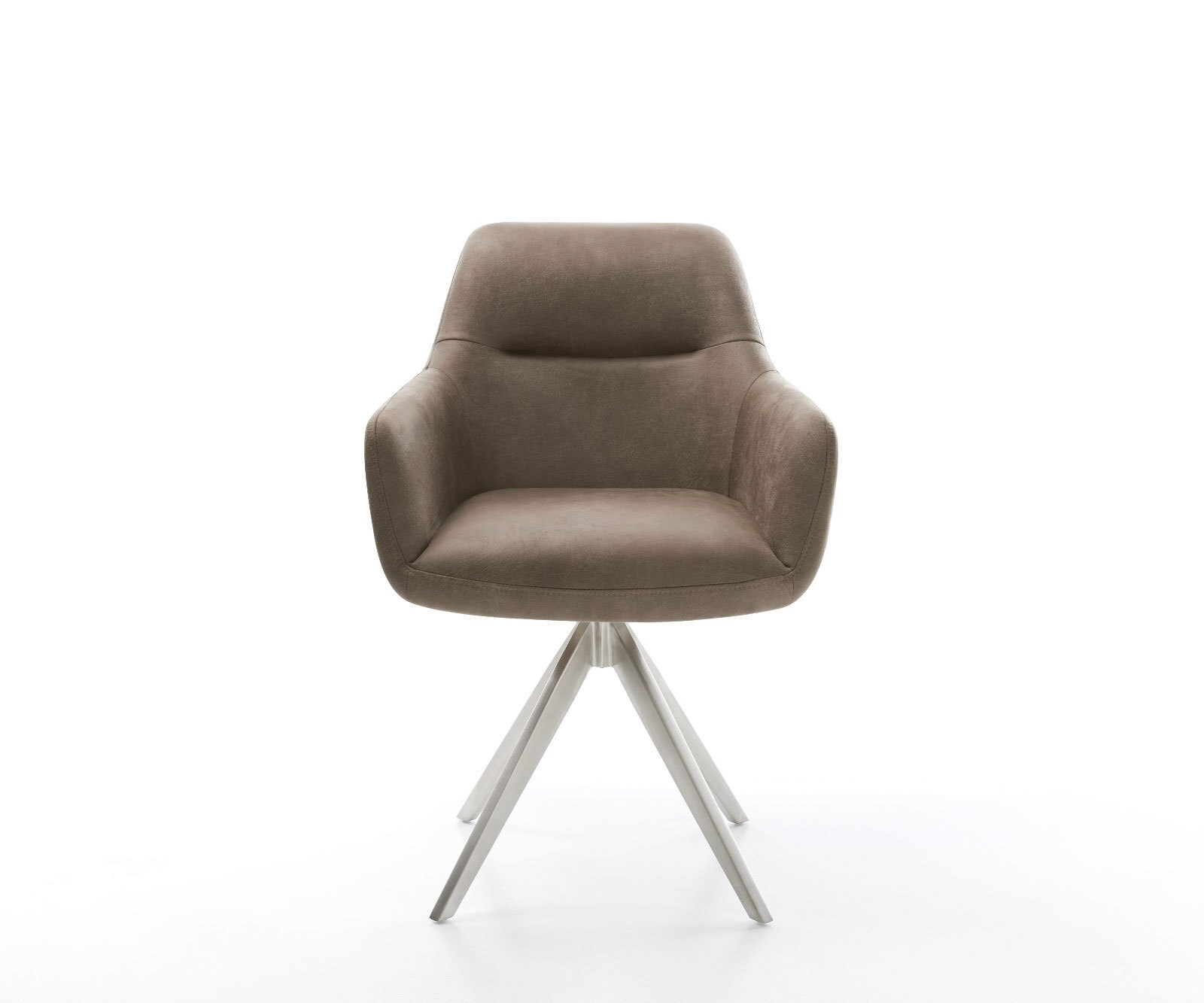 Chaise-de-salle-à-manger Pejo-Flex microvelours taupe vintage pied croisé angulaire acier inoxydable brossé ressorts ensachés 1