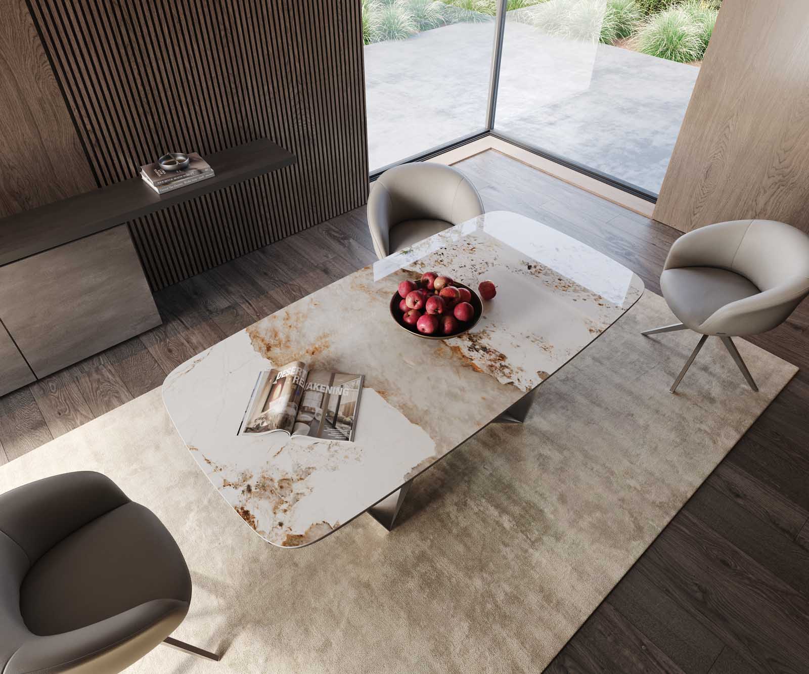 Esstisch Edge Boot 200x100 Keramik Minas Melange Weiß-Beige Spider Flachstahl Edelstahl 4 Esstisch Edge Boot 200x100 Keramik Minas Melange Weiß-Beige Spider Flachstahl Edelstahl 4