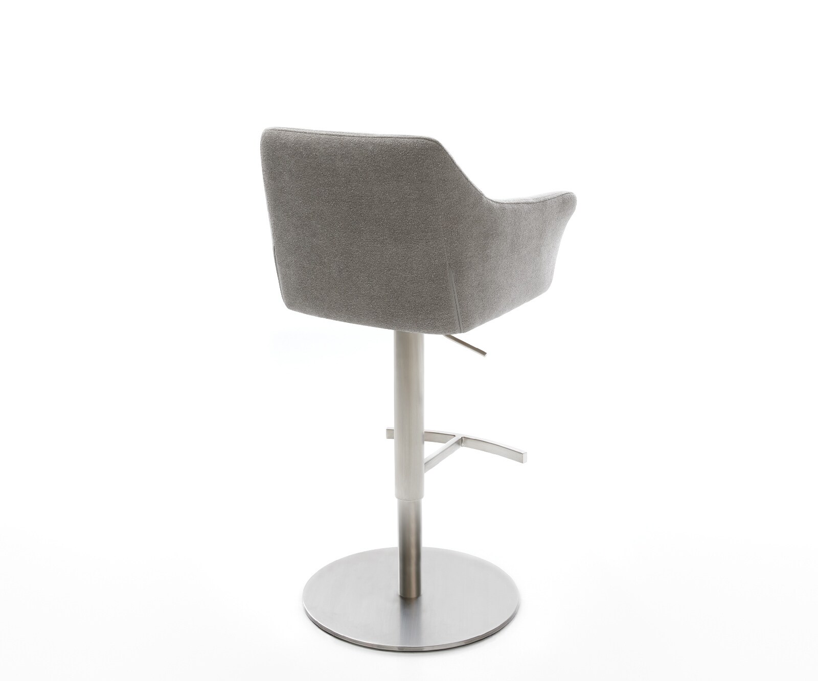 Chaise-de-bar Yulo-Flex Tissu structuré doux Gris Pied pivotant réglable en hauteur en acier inoxydable Argent 4