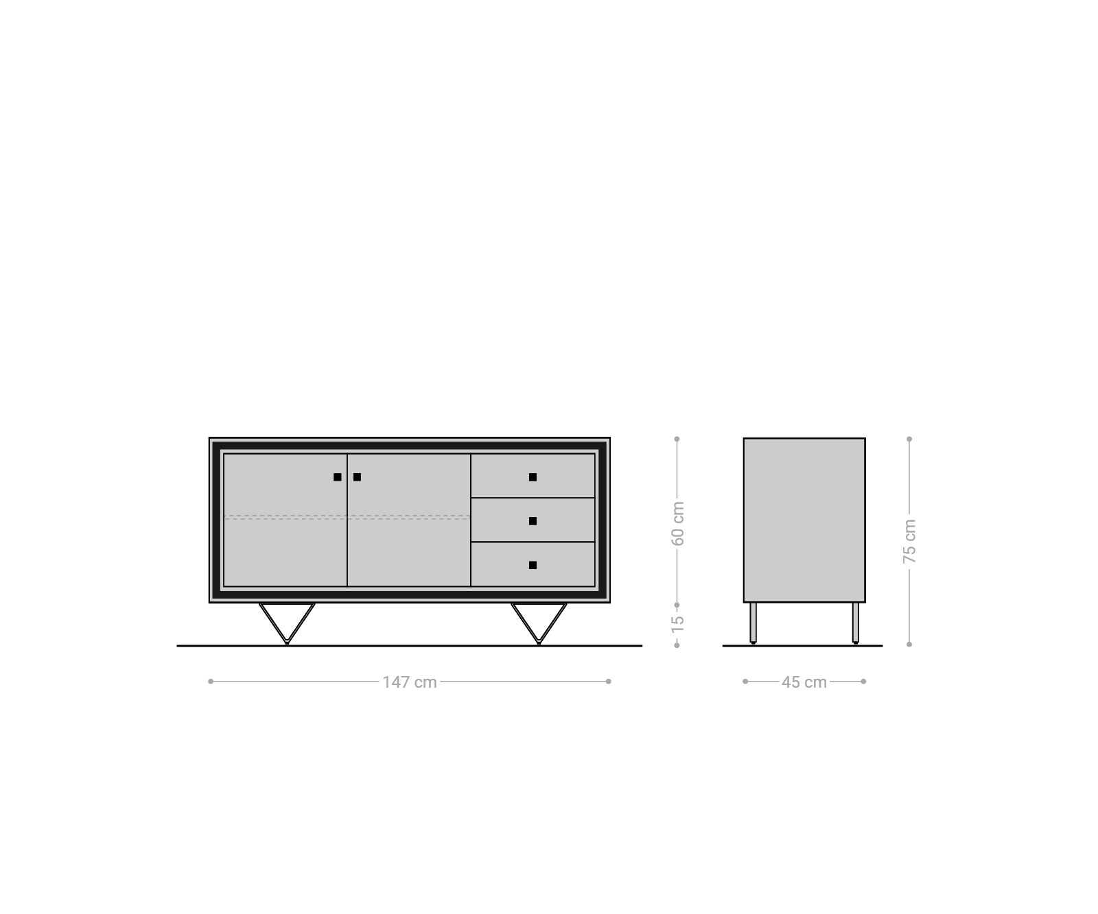 Sideboard Stonegrace 150 cm Akazie Braun 3D 2 Türen 3 Schubladen V-Fuß Schwarz 5