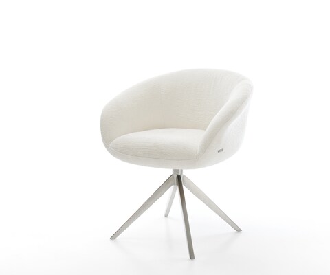 Chaise-pivotante Vinka-Flex avec accoudoirs bouclé doux beige pied croisé large acier inoxydable pivotement sur 360° fonction bascule resorts ensachés
