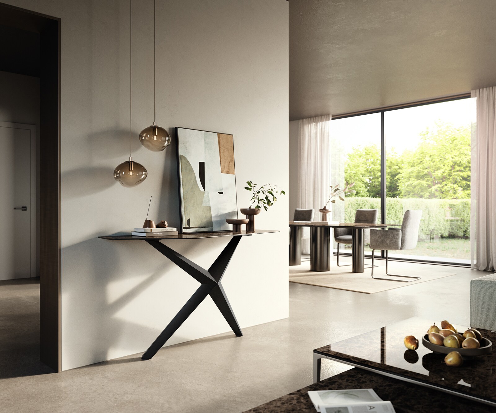 Console Edge Polygonal 140x50 cm Céramique Emperador Extra Lucidato Dunkelbraun Zentharo Métal Noir 7
