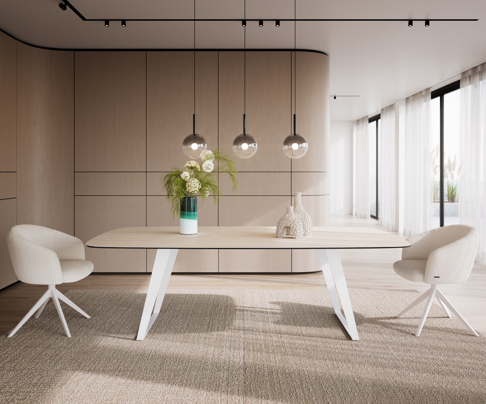 Table à manger Edge Boot 240x120 cm Céramique Travertin Naturel Métal Oblique Blanc 1