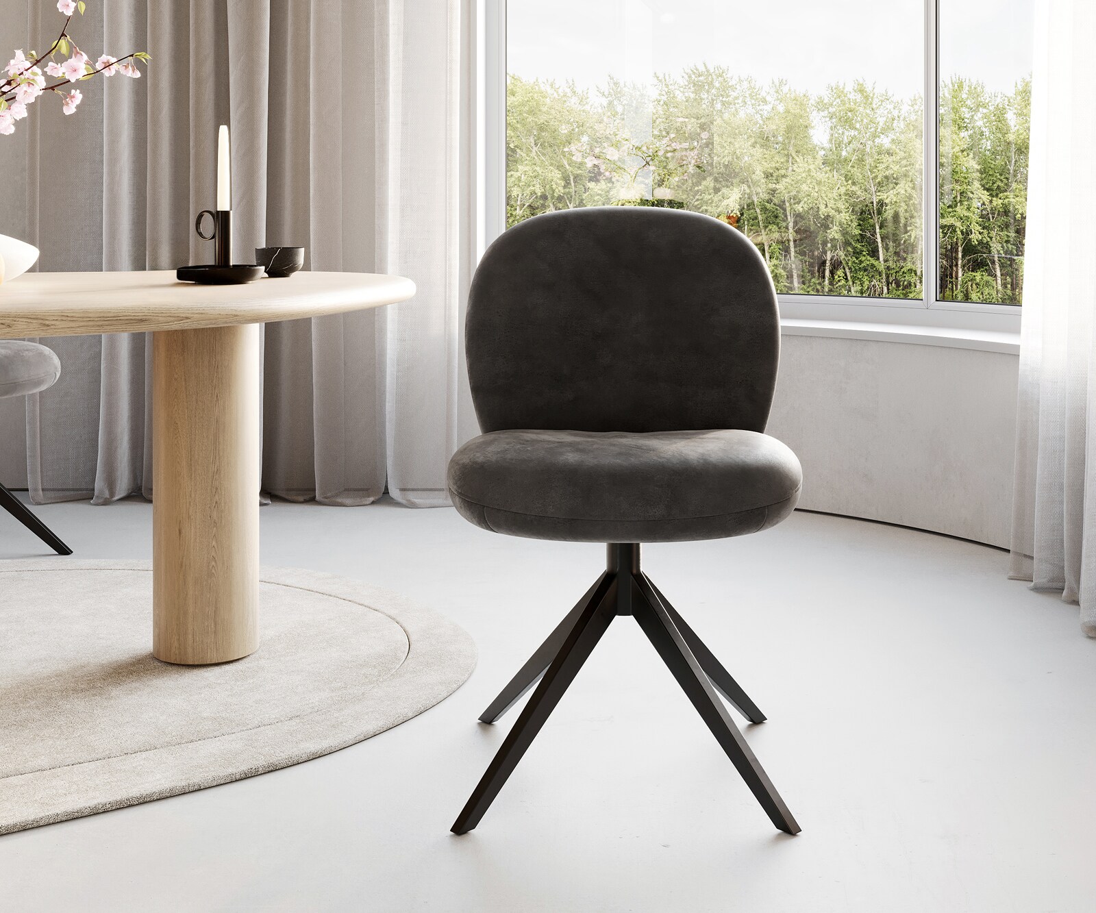 Chaise-pivotante Nube-Flex microvelours anthracite vintage pied croisé large noir pivotement sur 360° ressorts ensachés 1