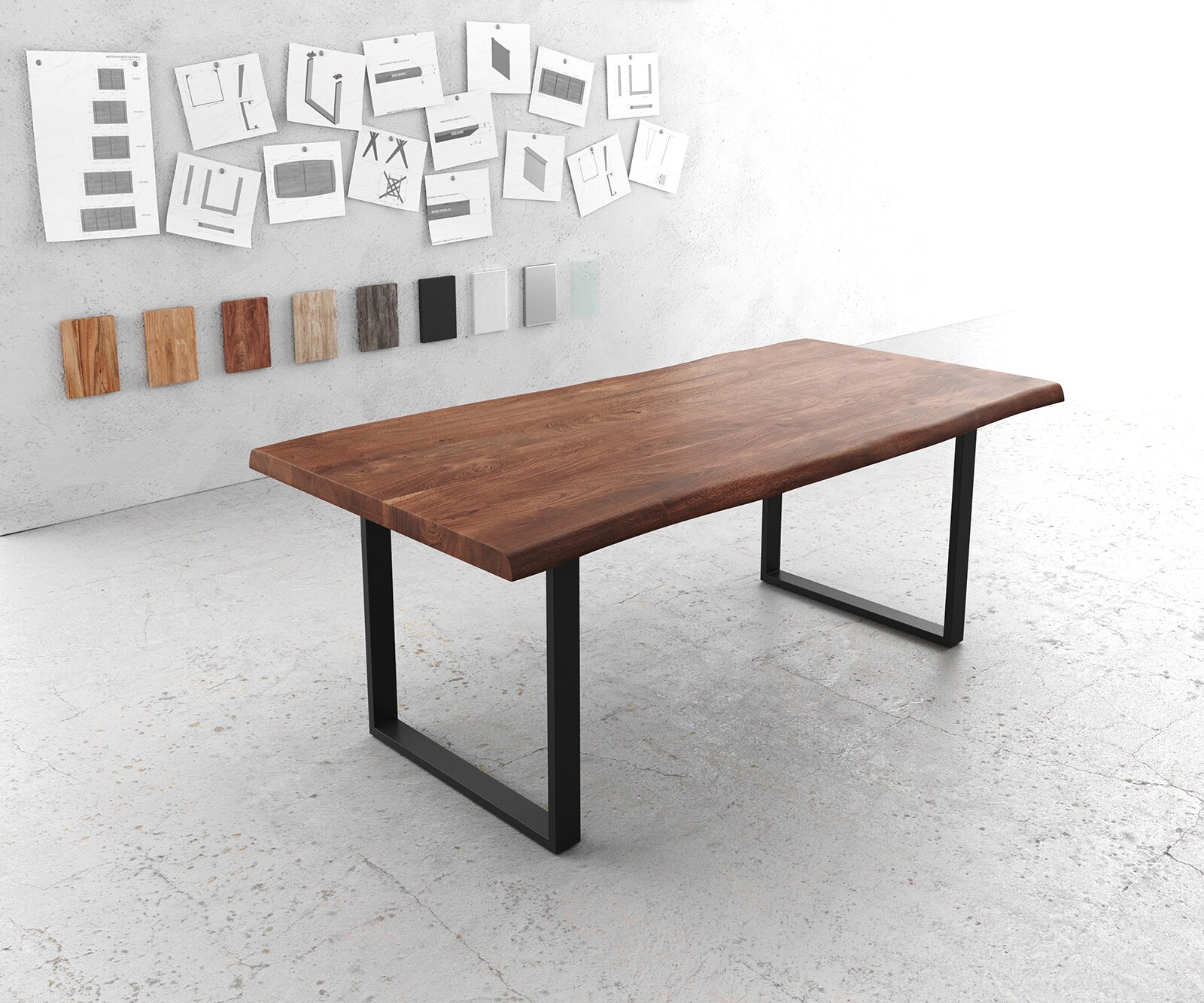 Table-à-manger Edge 180x90 XL acacia nature acier inoxydable mince Live-Edge 4