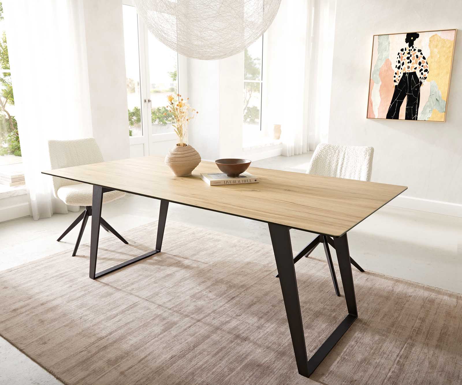 Esstisch Edge 200x100 Keramik Laminam® Sabbia Eichefarbig Metall Schräg Schwarz 1