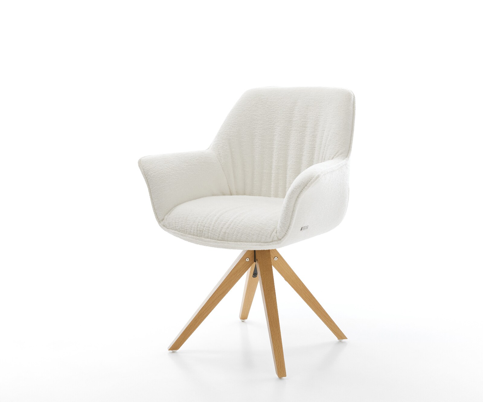 Chaise-pivotante Keila-Flex avec accoudoirs bouclé doux beige pied en bois angulaire naturel pivotement sur 180° 1