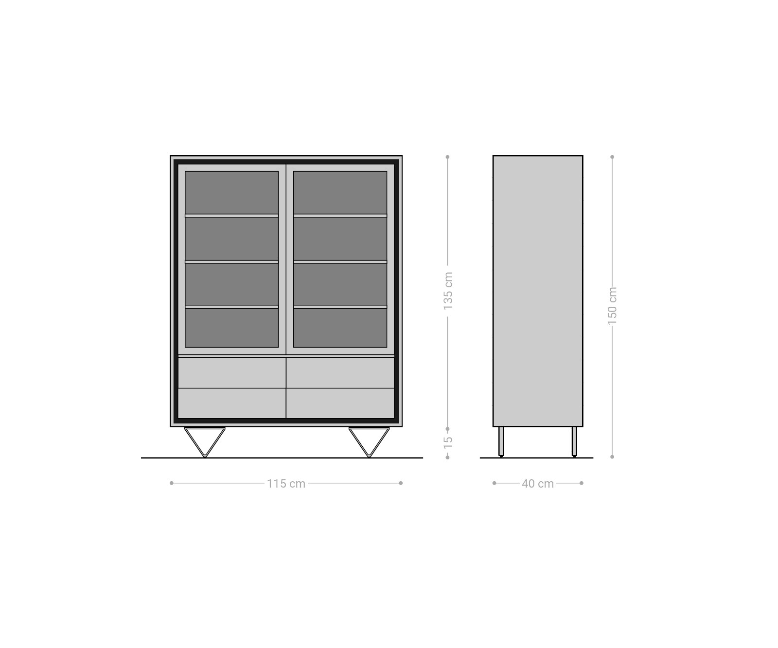 Buffet-Haut Stonegrace 120x150 cm acacia marron plaqué pierre 2 portes 4 tiroirs pied en V noir 5