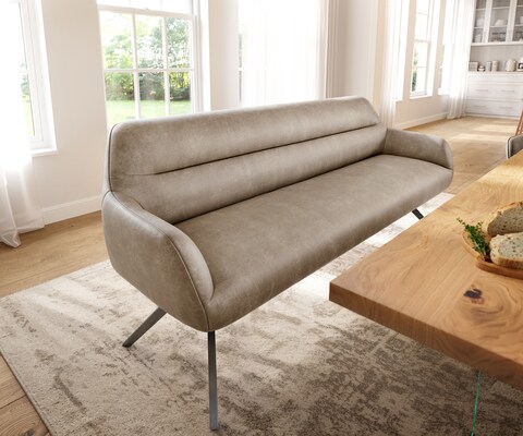Esszimmerbank Taya-Flex 200 cm Mikrofaser Beige Vintage Kreuzgestell kantig Graphit Taschenfederkern