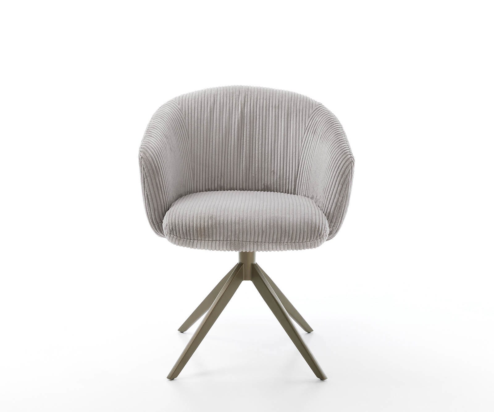 Chaise-pivotante Caja-Flex avec accoudoirs côtelé gris argenté pied croisé large aspect titane pivotement sur 360° ressorts ensachés 1