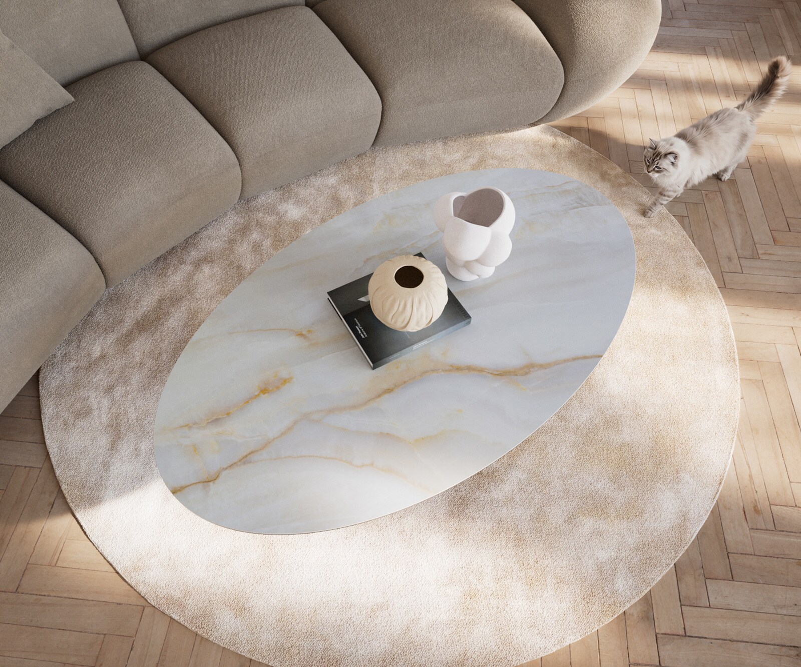 Couchtisch Edge Oval 140x80 cm Keramik Onyx Pearl Sarity Edelstahl gebürstet 3