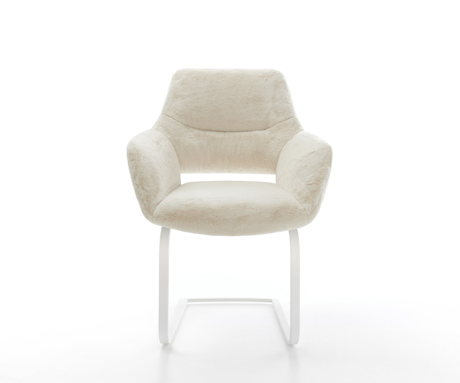 Freischwinger Yago-Flex mit Armlehnen Plüsch Creme-Weiß Freischwinger flach Weiß Taschenfederkern 1