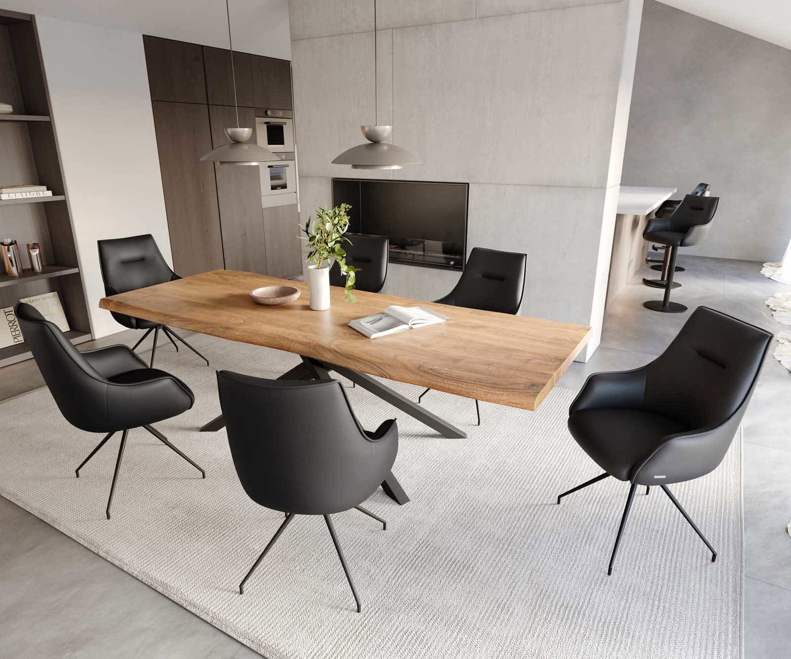 Drehstuhl Alja-Flex mit Armlehnen Echt-Leder Schwarz Kreuzgestell konisch Schwarz 180° drehbar Taschenfederkern 4 Drehstuhl Alja-Flex mit Armlehnen Echt-Leder Schwarz Kreuzgestell konisch Schwarz 180° drehbar Taschenfederkern 4