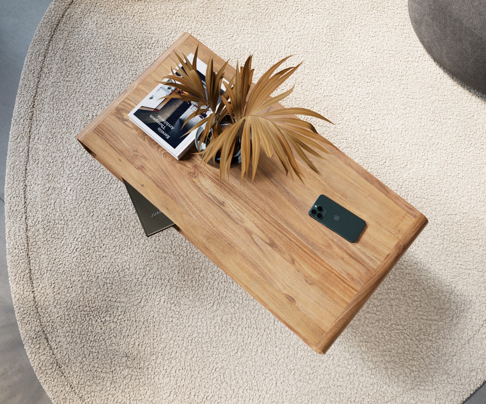 Couchtisch Anaya 100x50 cm Akazie Natur 1 Fach L-Fuß Edelstahl 3