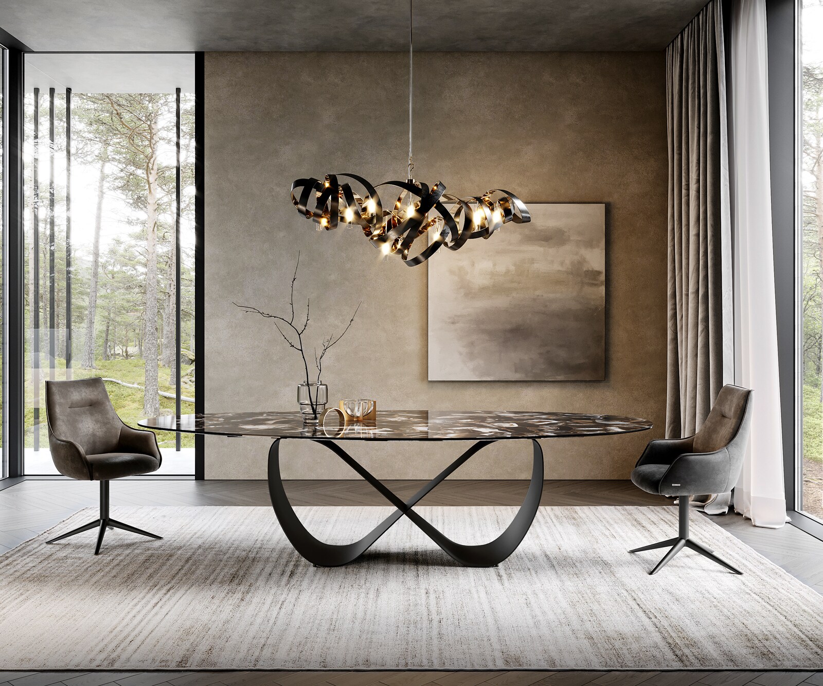 Table à manger Edge Oval 280x130 cm Céramique Iris FMG Agatablack Infinity Métal Noir