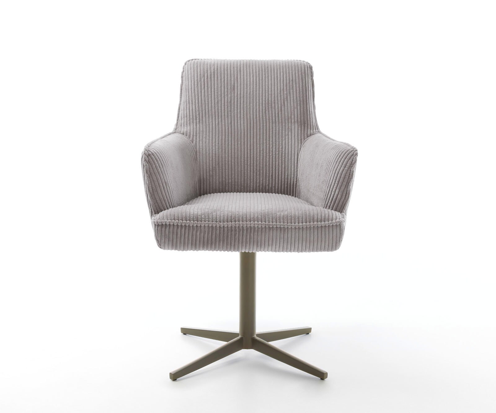 Chaise-pivotante Heira-Flex avec accoudoirs côtelé gris argenté pied de chaise 4 branches aspect titane pivotement sur 360° ressorts ensachés 1