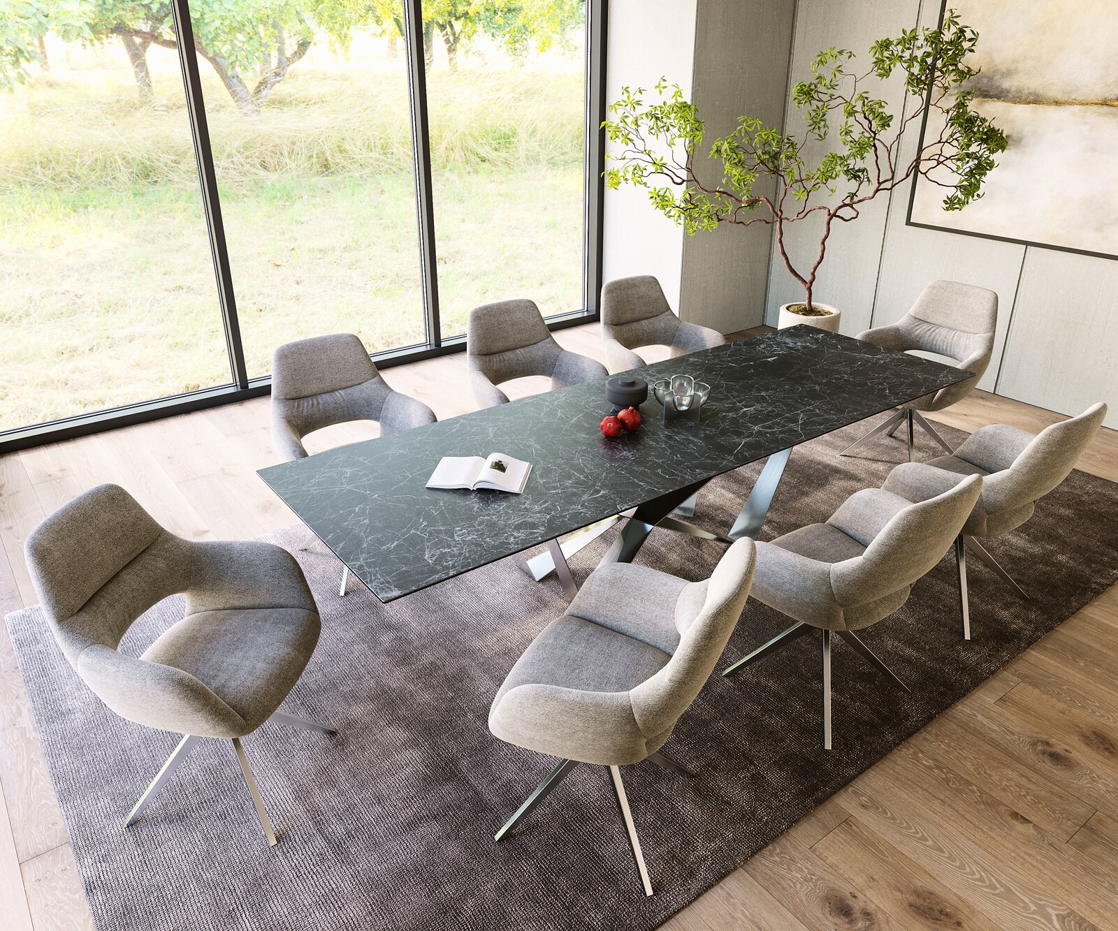 Esstisch Edge 300x100cm Keramik Laminam®Nero Greco Anthrazit Spider Flachstahl Edelstahl 5