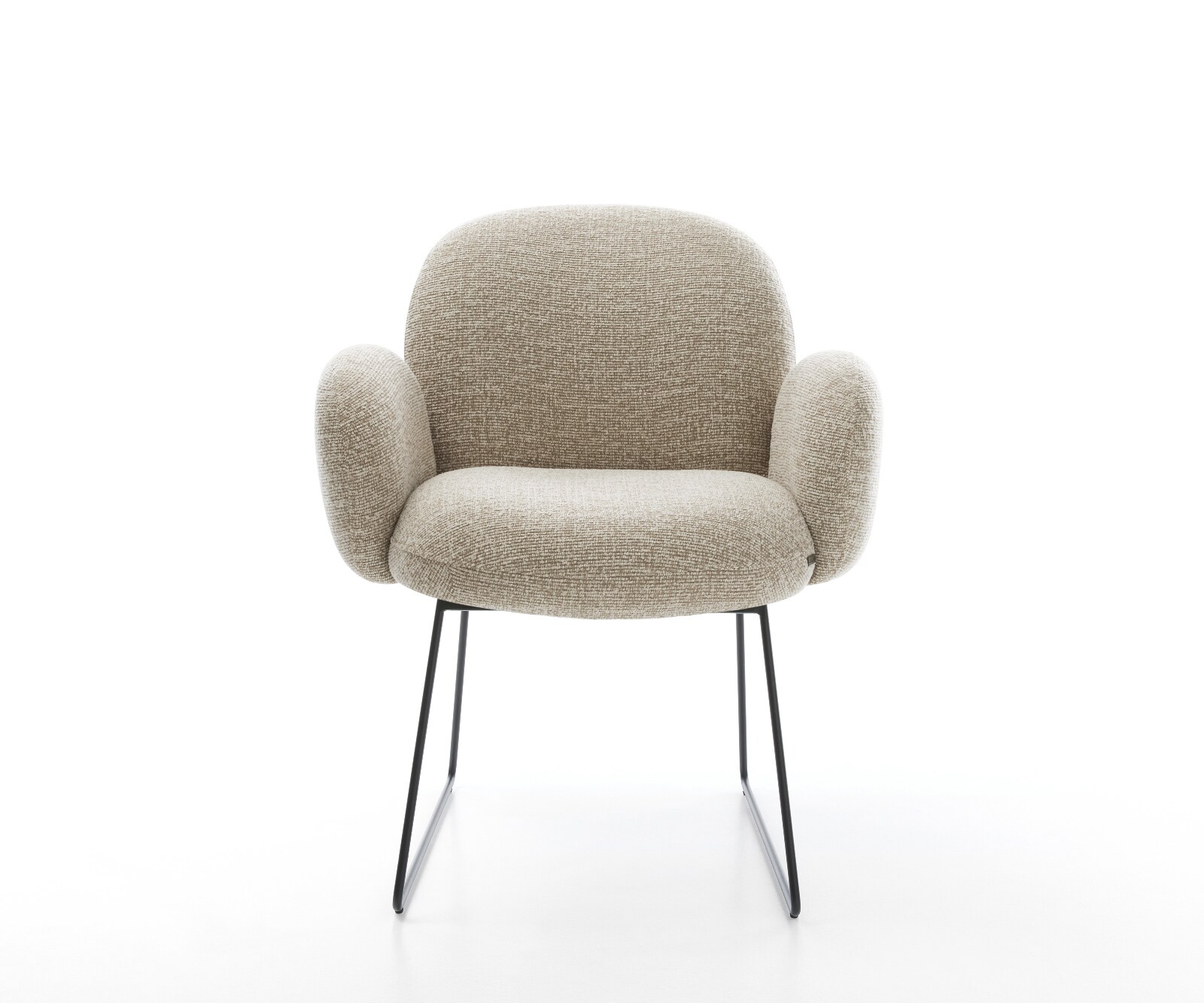 Chaise-de-salle-à-manger Nube-Flex avec accoudoirs tissu tissé doux beige pied trapèze noir resorts ensachés 2